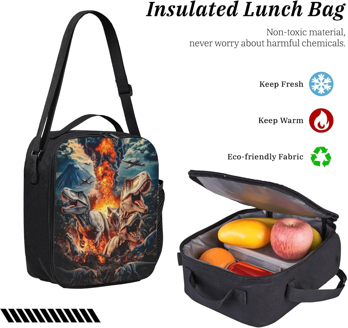 Dinosaur Kid Backpack Set with Lunch Bag & Pencil Case Large Capacity School Bag 17 Inch Bookbag for Boy Girl