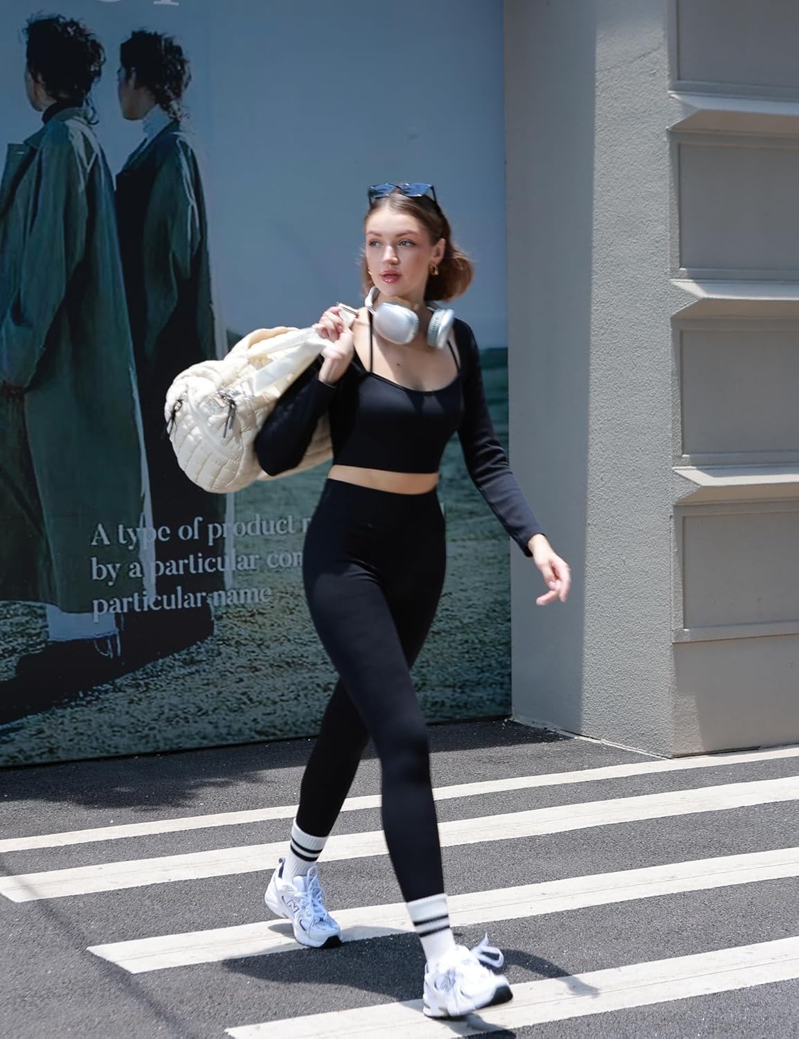 Quilted Duffel Gym Bag for Men and Women Carry On Travel Sport Weekender Bag, Off White