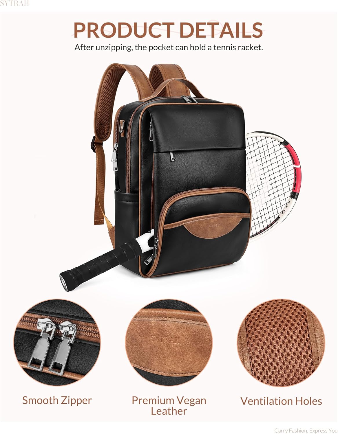 Leather Laptop Backpack, 15.6 Inch Business Computer Bag, Designer College Backpack Travel Backpack with Colorful Shoulder Bag Strap Black Brown
