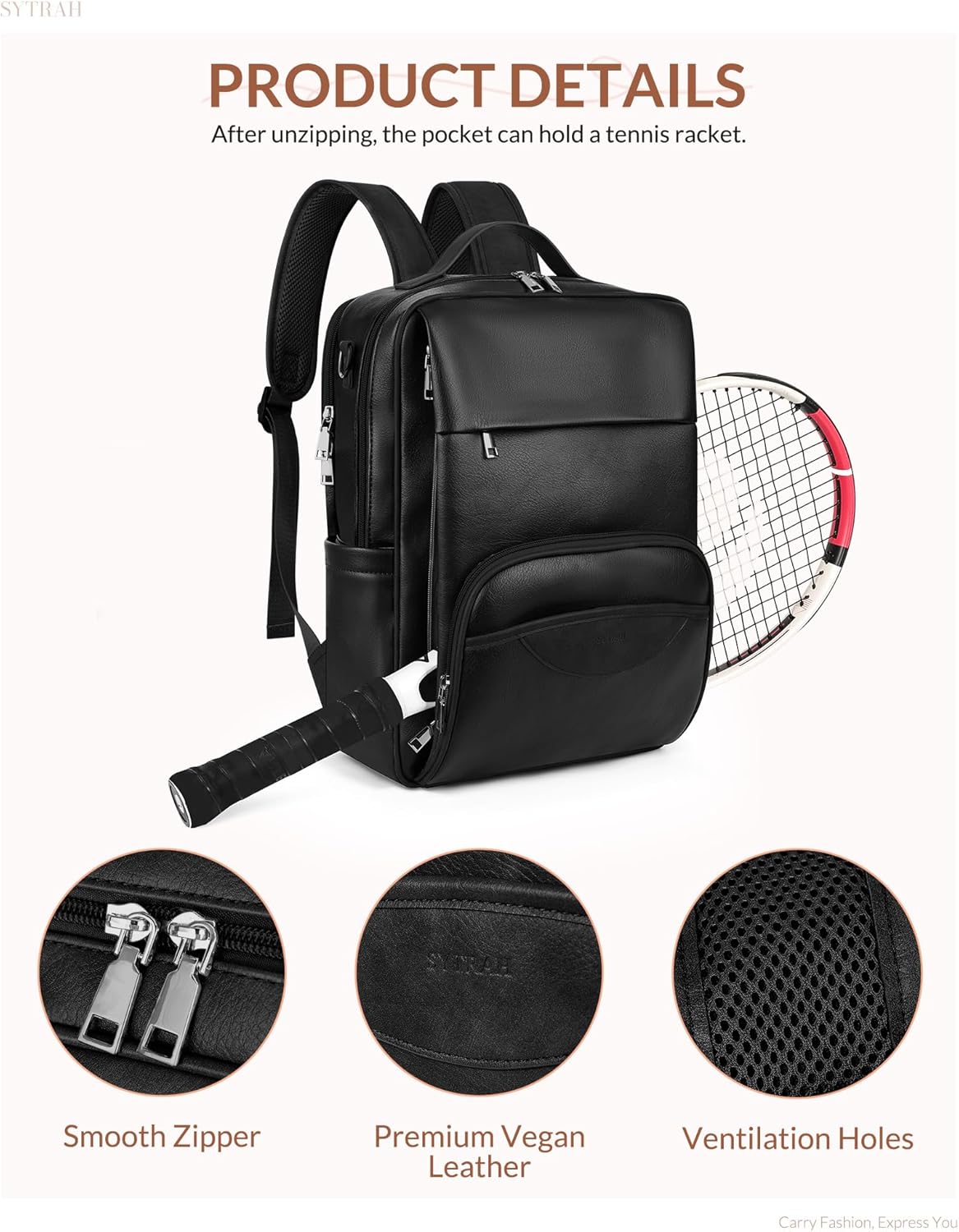 Leather Laptop Backpack, 15.6 Inch Business Computer Bag, Designer College Backpack Travel Backpack with Colorful Shoulder Bag Strap Black