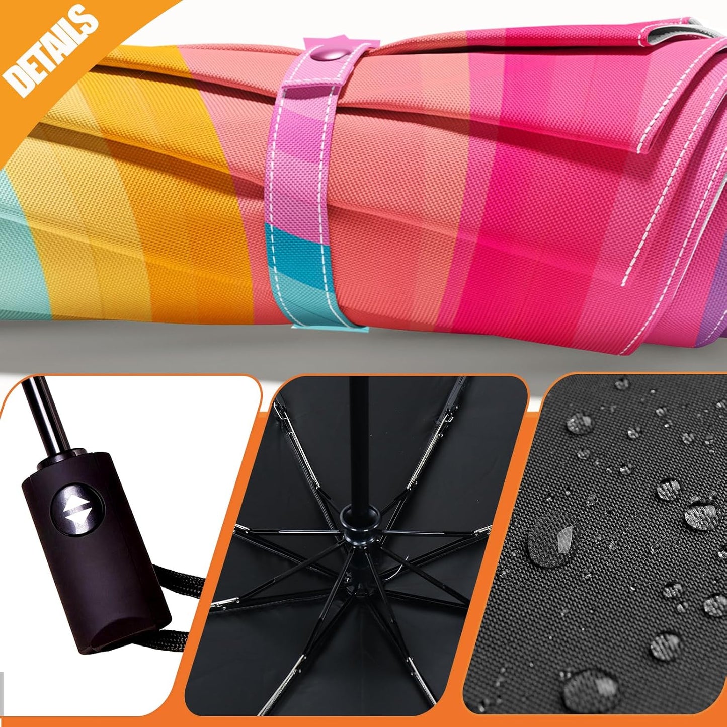 Small Compact Travel Automatic Folding Umbrella for Women, Portable Lightweight, Rain, Wind, UV Sun Shade