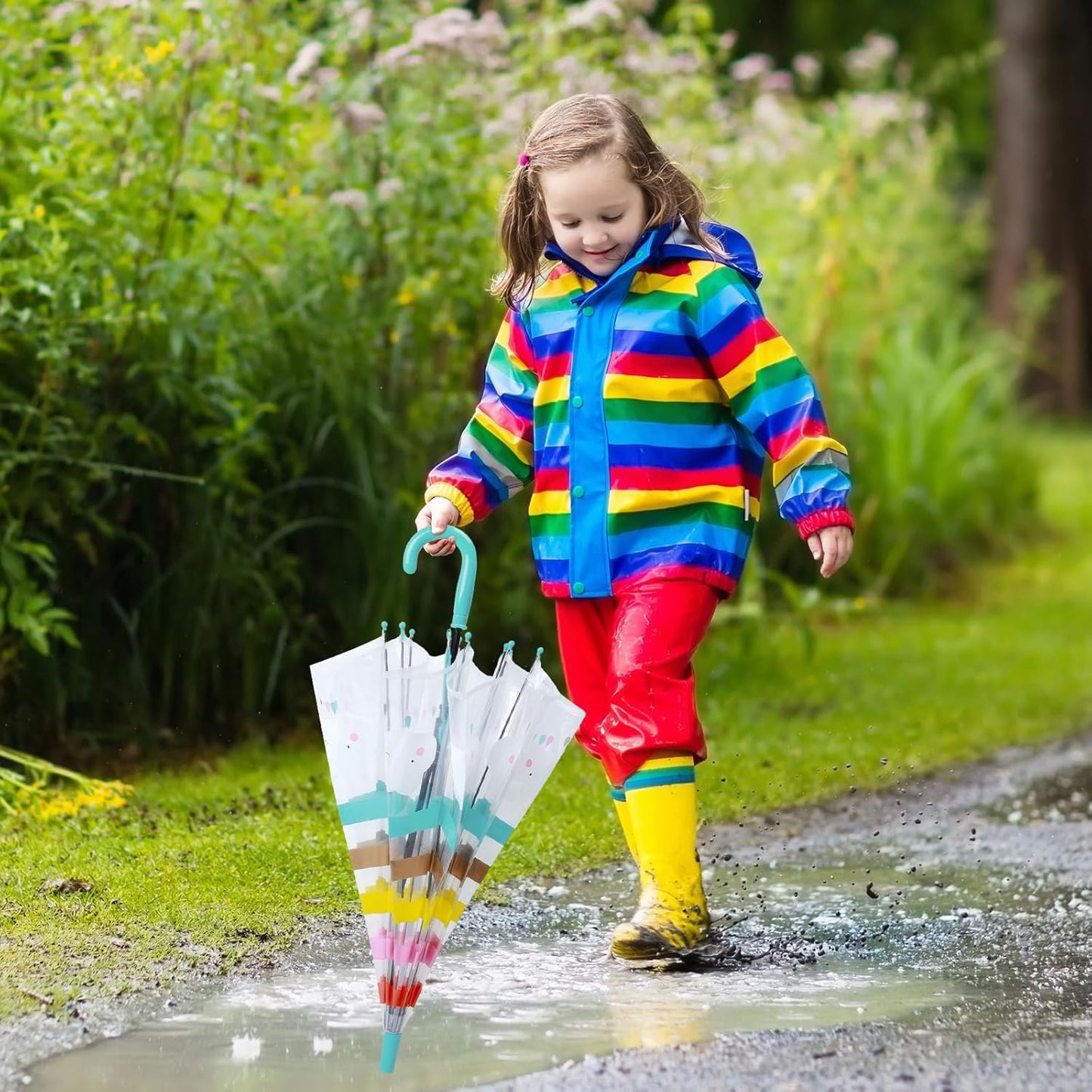 Kids Umbrella Clear Bubble Umbrellas for Rain,Transparent Dome Safety Windproof Umbrella with Easy-Grip Hook Handle for Toddler Girls and Boys