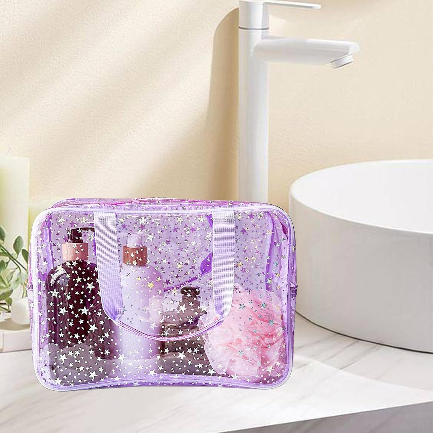 ONEART Waterproof PVC Cosmetic Bag - Clear Makeup Pouch for Travel Toiletry Organizer - Wrinkle-Resistant & Lightweight (1-Pack) (White)