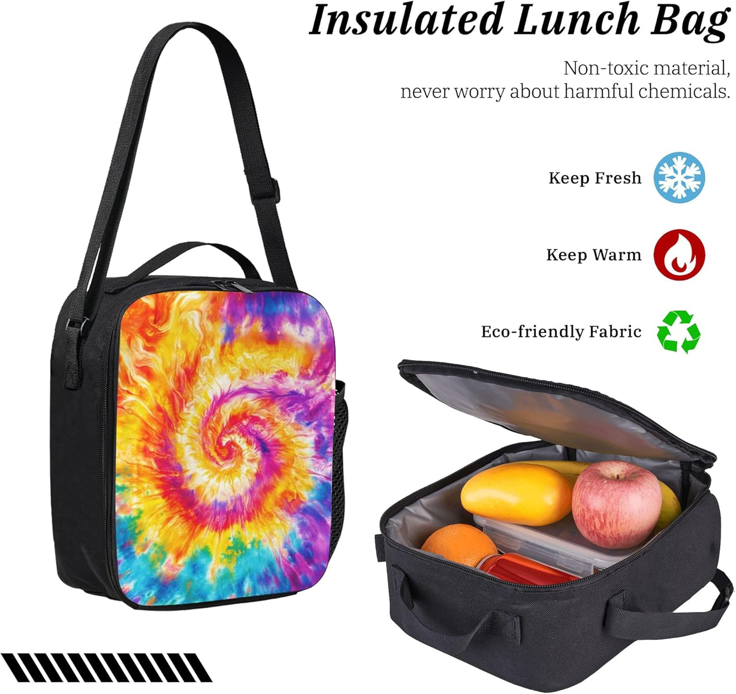 Tie Dye Kid Backpack Set with Lunch Bag & Pencil Case Large Capacity School Bag 17 Inch Bookbag for Boy Girl