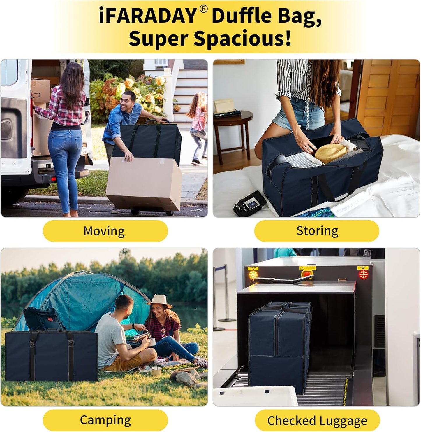 105L Extra Large Duffle Bag - 32.5 inch Heavy Duty & Water Resistant Duffel Bag Durable Luggage Storage Bag for Camping, Travel, Sports (Navy Blue)