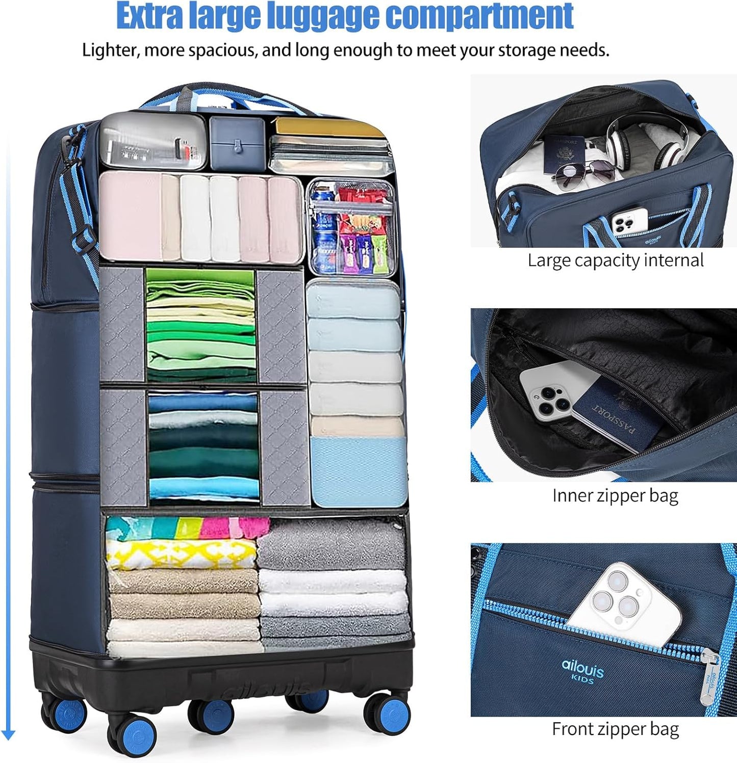 Rolling Duffle Bag with Detachable Wheels, Large Capacity Expandable Foldable Suitcase for Travel,Collapsible Luggage Carry on Duffel Overnight Weekend Bags