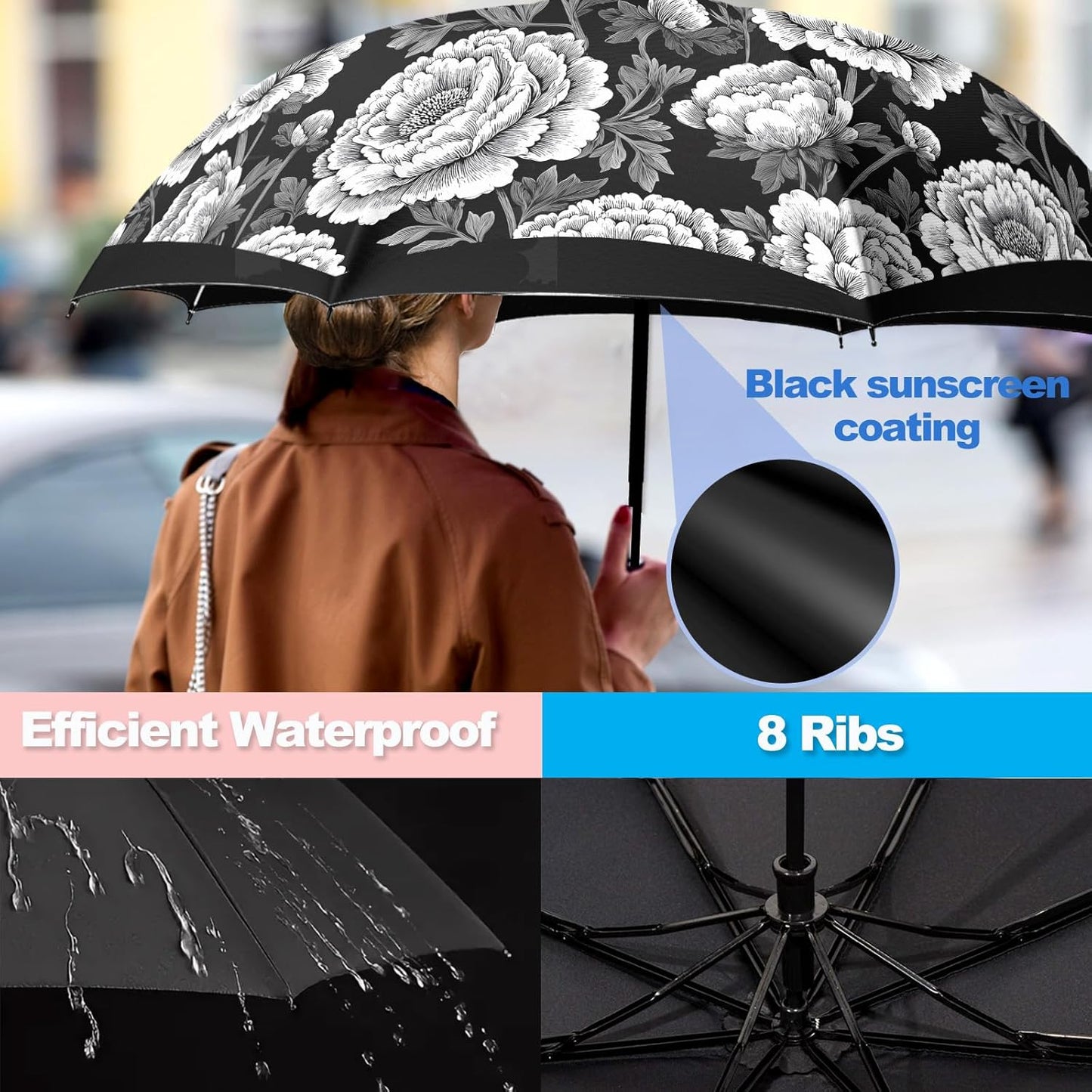 Small Travel Folding Umbrella for Girl, Portable, UV, SunShade, Compact, Automatic, Rain & Wind