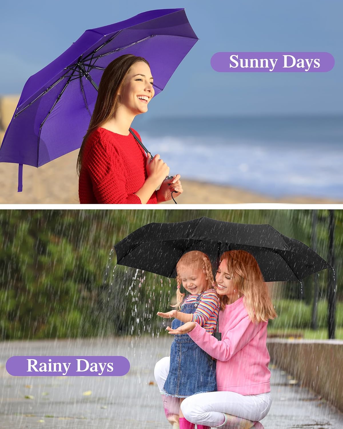 Yahenda 4 Pack Windproof Travel Umbrellas Bulk Automatic Open and Close Umbrella Folding Rain Umbrella for Men Women