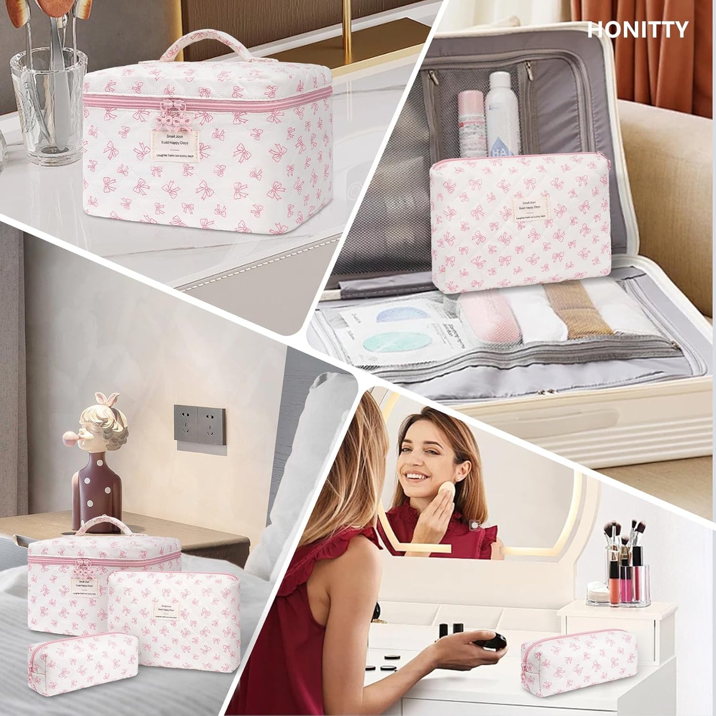 Makeup Bag,Quilted Cosmetic Bags,Large Floral Make Up Organize bag,Makeup Bag Set for Women,Flower Travel Toiletry Bag