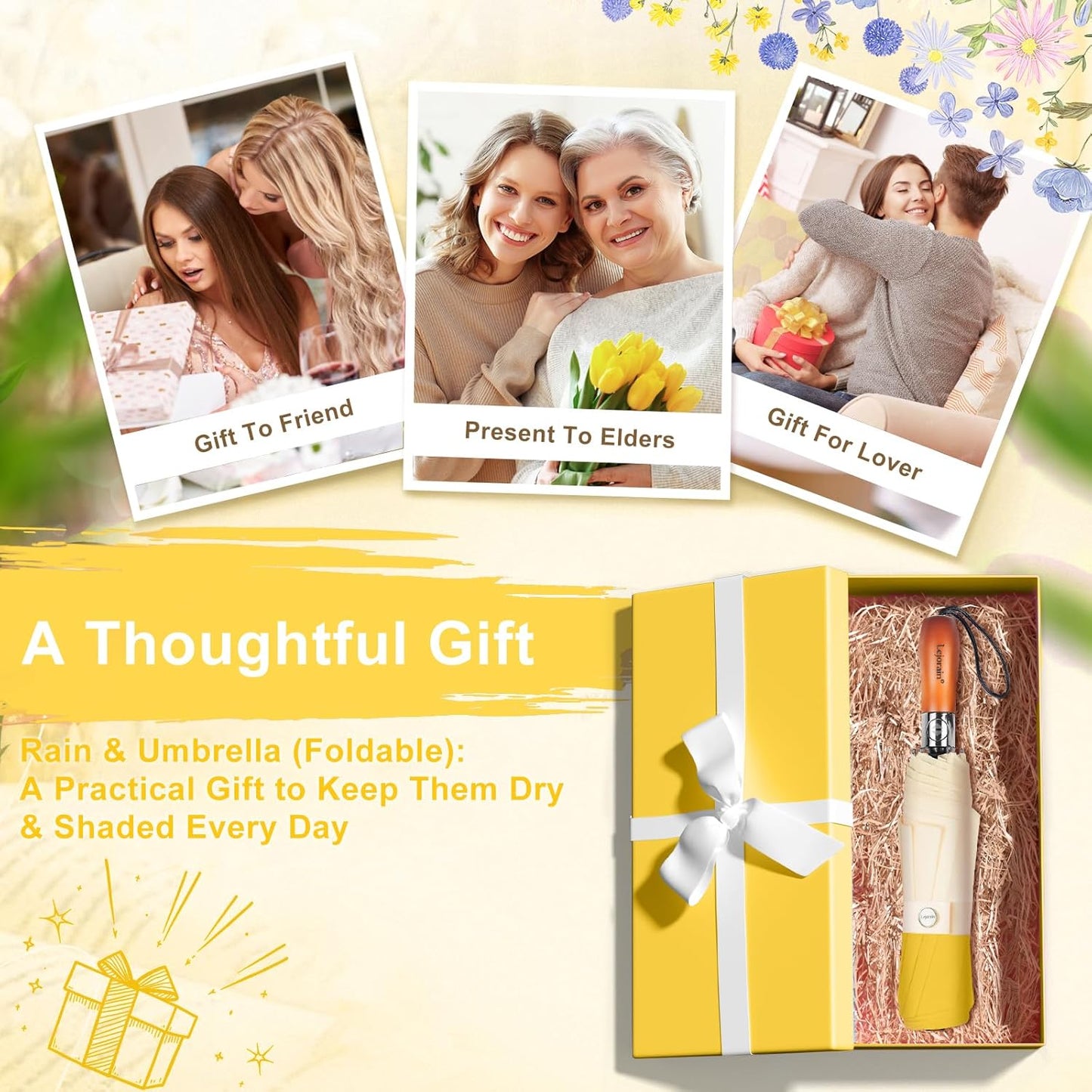 Lejorain Compact Golf Umbrella Large - 54inch Travel Big Portable Automatic Folding Umbrella Windproof for Men Heavy Duty 210T Dupont Teflon Coated Umbrella for Rain