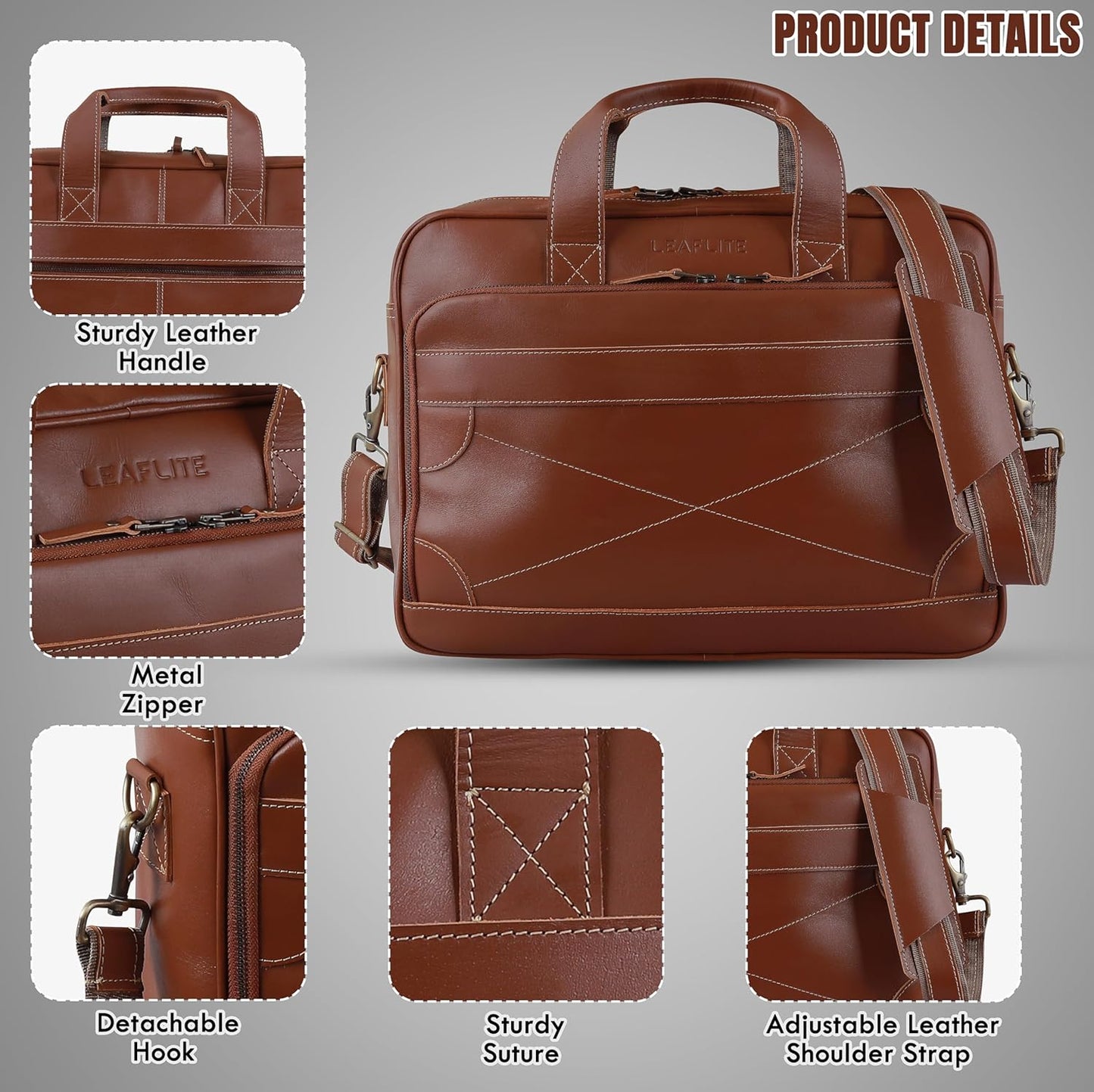 16" Leather Laptop Bag for Men and Women - Meeting Bag / Briefcase