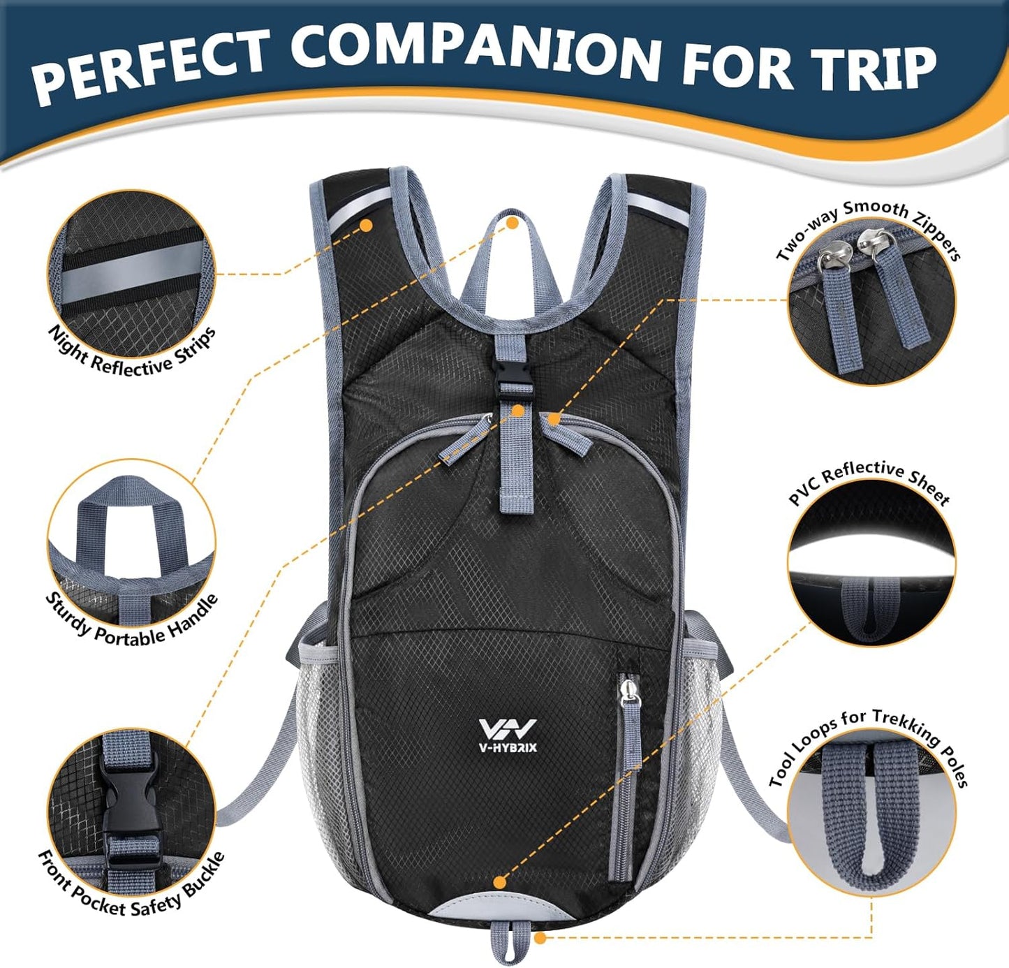 15L Foldable Hiking Backpack,Lightweight Packable Waterproof Machine Washable Daypack with Chest Strap,Small Folding Pack for Travel/Walking for Men&Women-0.52LB Black