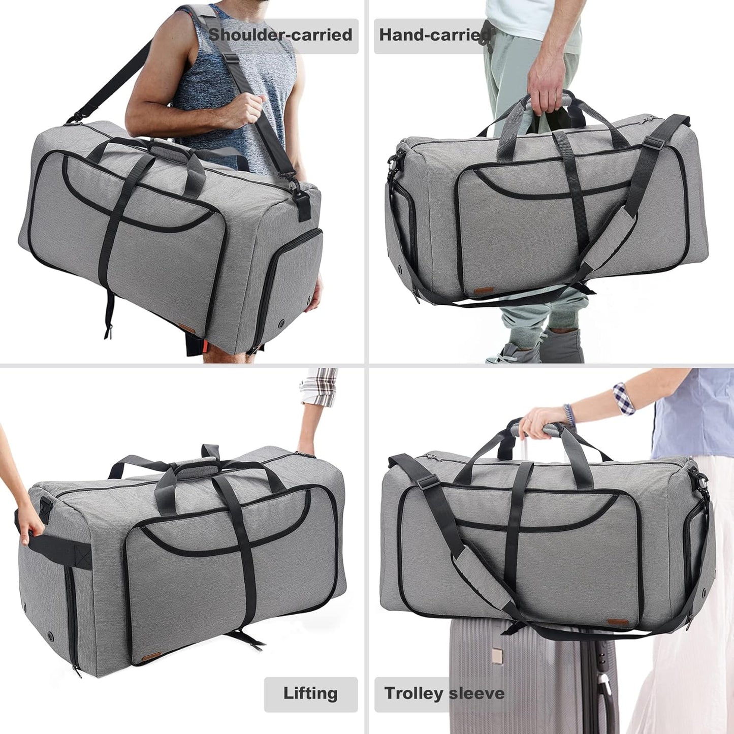 150L Duffle Bag for Travel, Extra Large Foldable Waterproof Travel Duffel Bags Weekender Overnight Bag for Men and Women with Shoe Compartment (Gray)