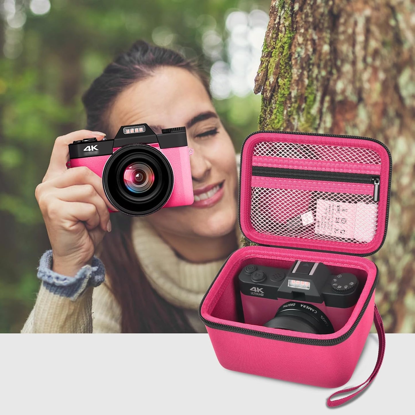 Vlogging Camera Case Compatible with for Duluvulu/for VJIANGER/for JGIPL/for TEBNGIHNM 4K Digital Cameras for Youtube. Vlog Camera Carrying Storage for Lens, Cable and Other Accessories - Red