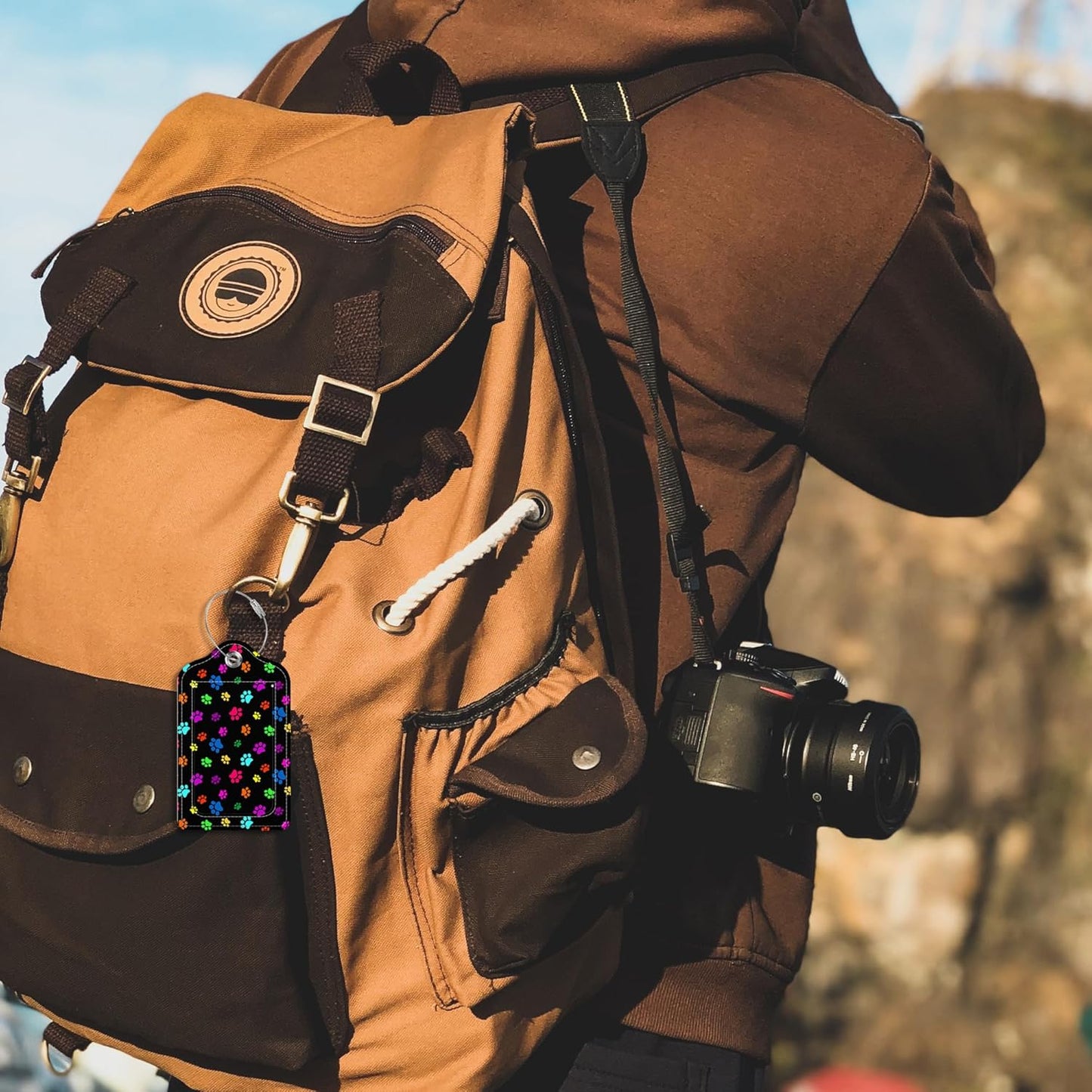 2 Pack Colorful Dog Paw Luggage Tag for Suitcase,Colorful Paw PU Leather Suitcase Tags Identifiers with Privacy Name Address Labels and Steel Loop for Women Men Travel