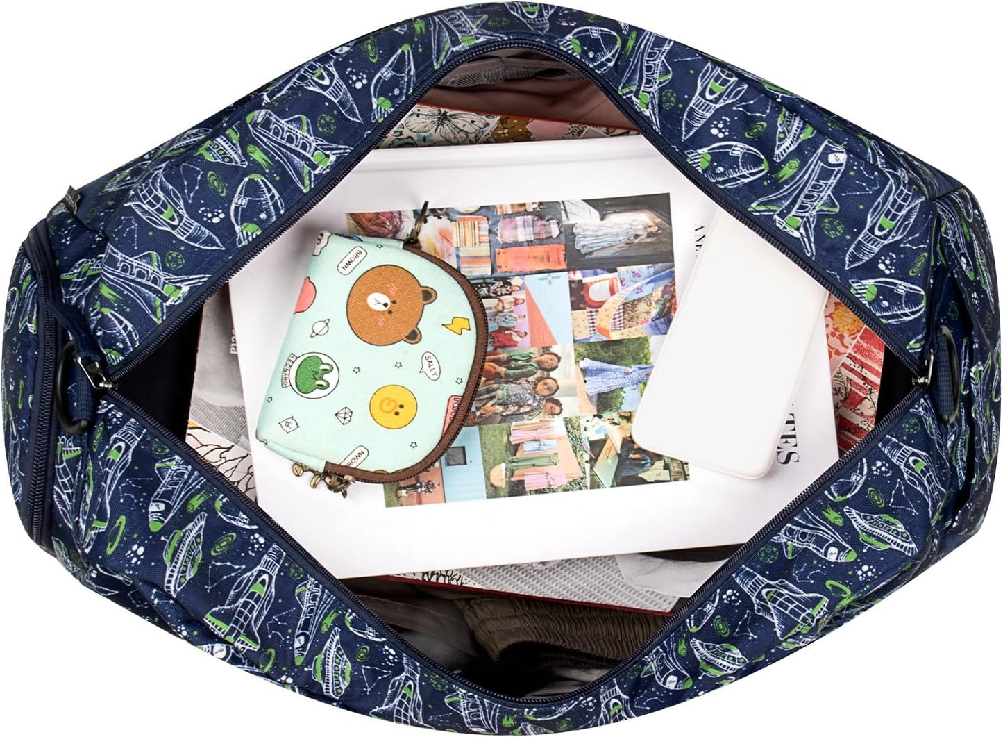 Choco Mocha Kids Duffle Bag Boys Spaceship Duffle Bag for Kids Travel Bag Boys Overnight Bag for Kids Duffel Bags Toddler Weekender Bag Childrens Kids Gym Sports Sleepover Bag 6-8 Gift Blue