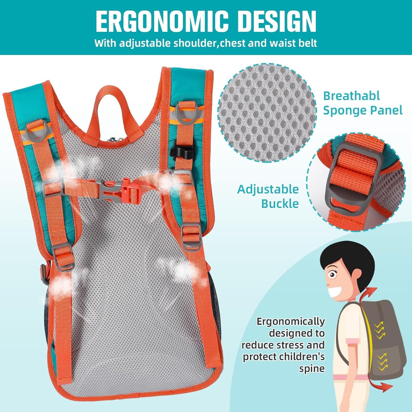 12L Kids Hiking Backpack, Small Hydration Backpack, Waterproof Kids Camping Daypack 5-12, No Water Bladder…