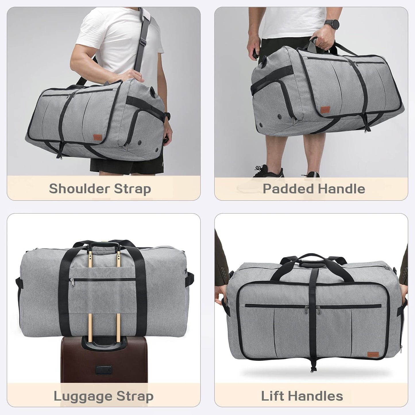 120L Travel Duffle Bag for Men, Large Foldable Duffel Bag for Travel with Shoe Compartment Overnight Weekender Bag Gym Bag for Men Women Waterproof & Tear Resistant (Gray, 120L)