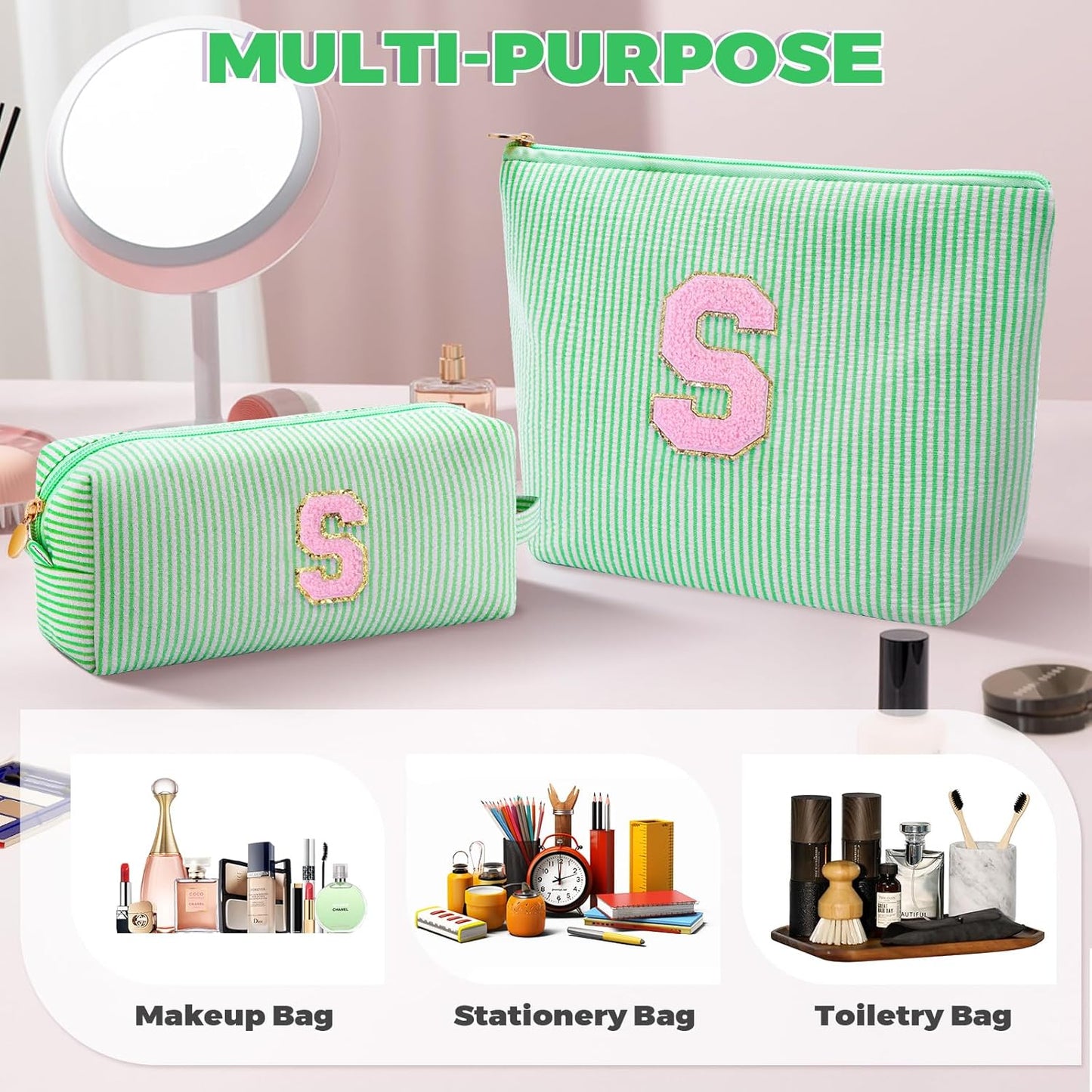 Gifts for Girls Teens Kids - Birthday Gift for Daughter Sister Her,Travel Essentials,Teen Girl Essentials,Cute Trendy Stuff Makeup Bag Set Cosmetic Bag - Green,S
