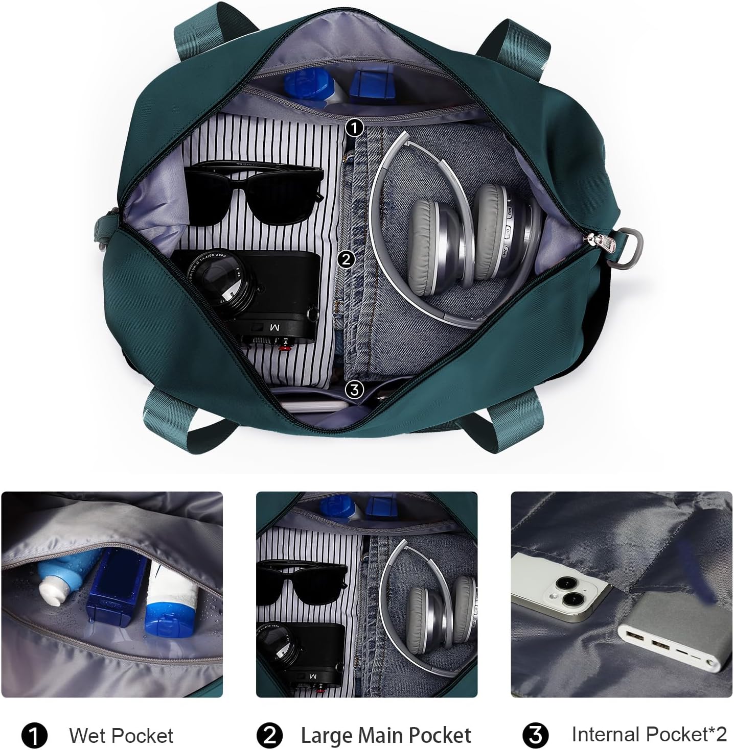 Travel Duffel Bag, Sports Tote Gym Bag, Shoulder Weekender Overnight Bag for Women