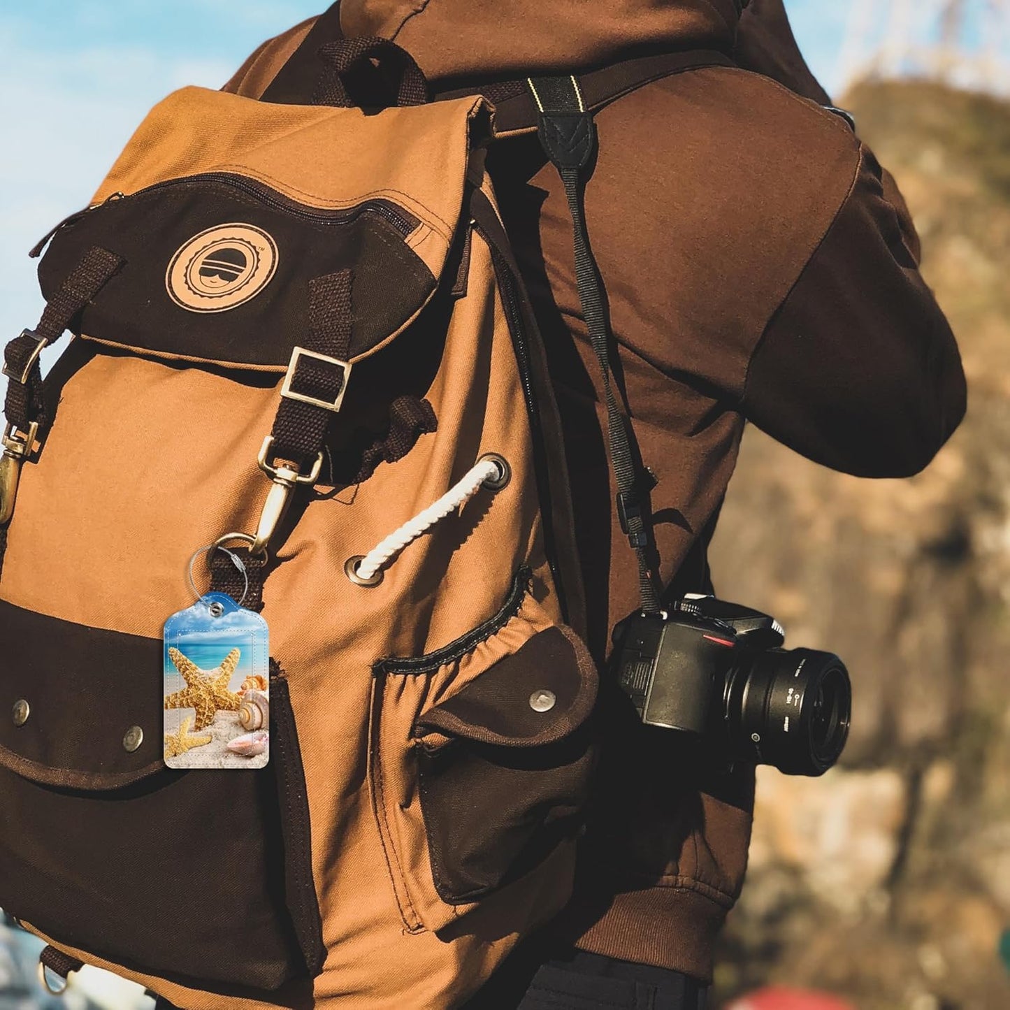 2 Pack Beach Shells Luggage Tag for Suitcase,Starfish PU Leather Suitcase Tags Identifiers with Privacy Name Address Labels and Steel Loop for Women Men Travel