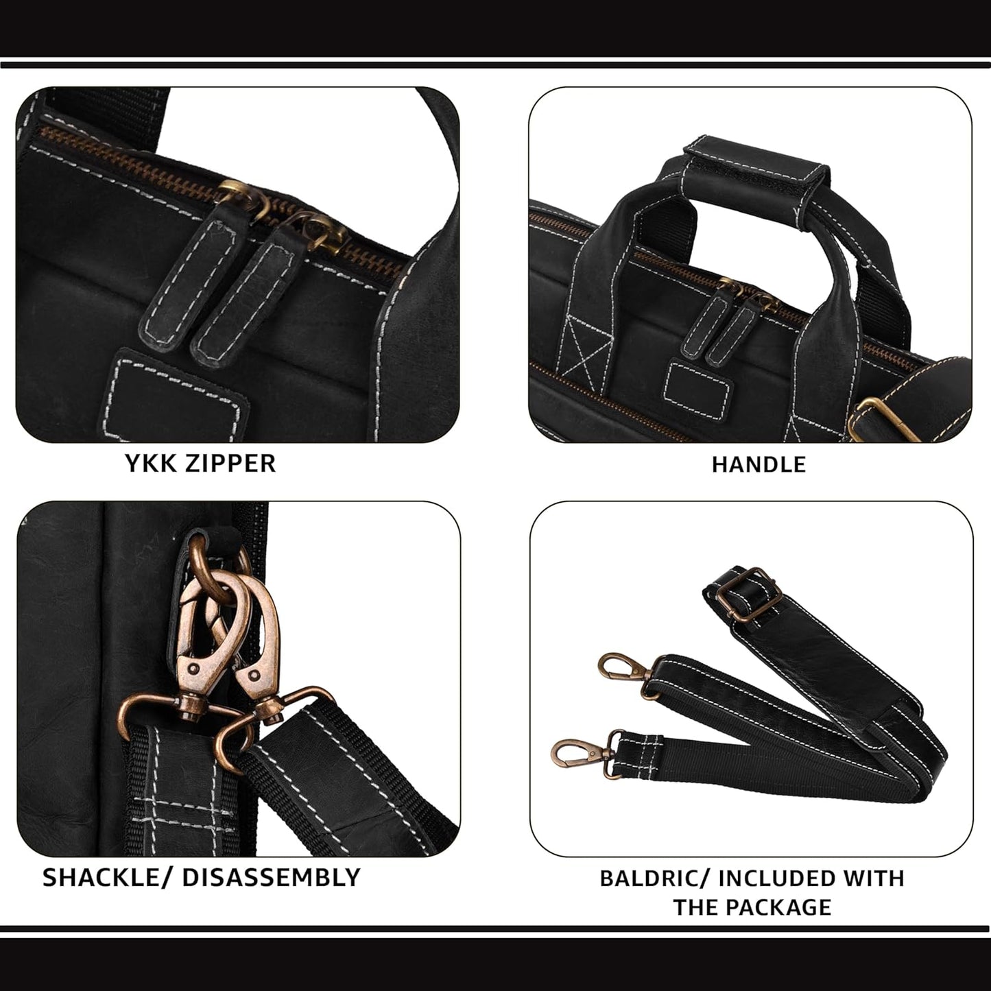 LEATHER VILLAGE 18" Leather Laptop Messenger Briefcase Bag for Men-Leather Satchel for Travel and Office Shoulder Bag- Black