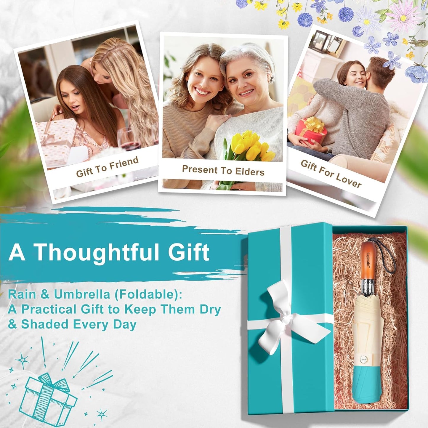 Lejorain Compact Golf Umbrella Large - 54inch Travel Big Portable Automatic Folding Umbrella Windproof for Men Heavy Duty 210T Dupont Teflon Coated Umbrella for Rain