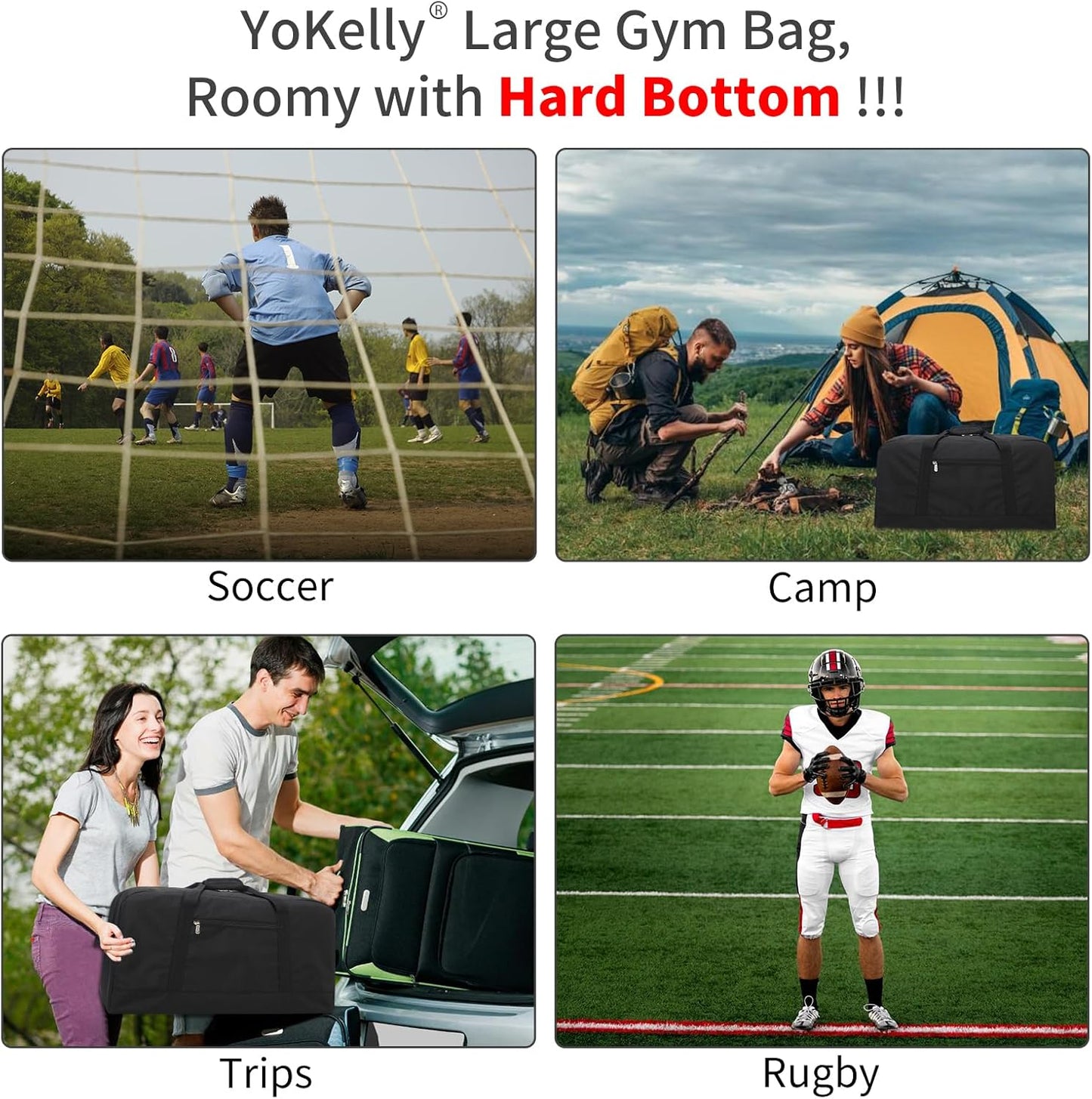 55L Large Duffle Bag for Men Travel - 25 inch Weekender Duffel Bag with Hard Bottom - Black