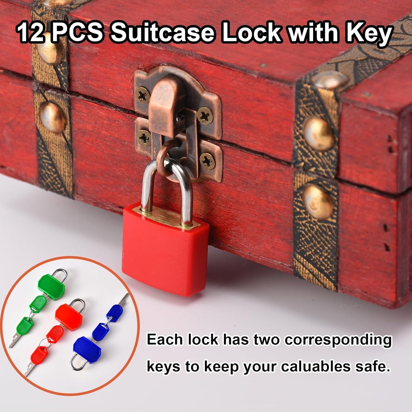 12 PCS Suitcase Locks with Keys,Small Luggage Padlocks Metal Padlock with Key,Multicolor Lock Luggage Locks Mini Keyed Padlock for Backpack Boxes Laptop Bag School Gym Locker,28 mm,6 Colors