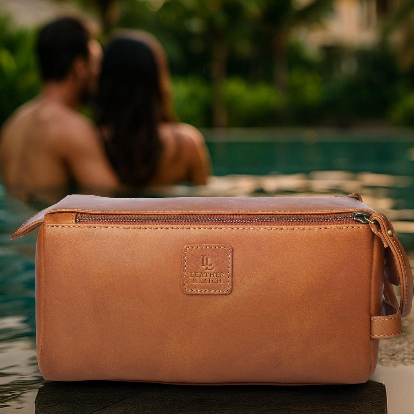 Leather Travel Toiletry Bag for Men & Women – Genuine Leather Dopp Kit, Shaving Organizer, Waterproof Lining, Spacious Toiletry Organizer Gift for Unisex - Cognac Brown