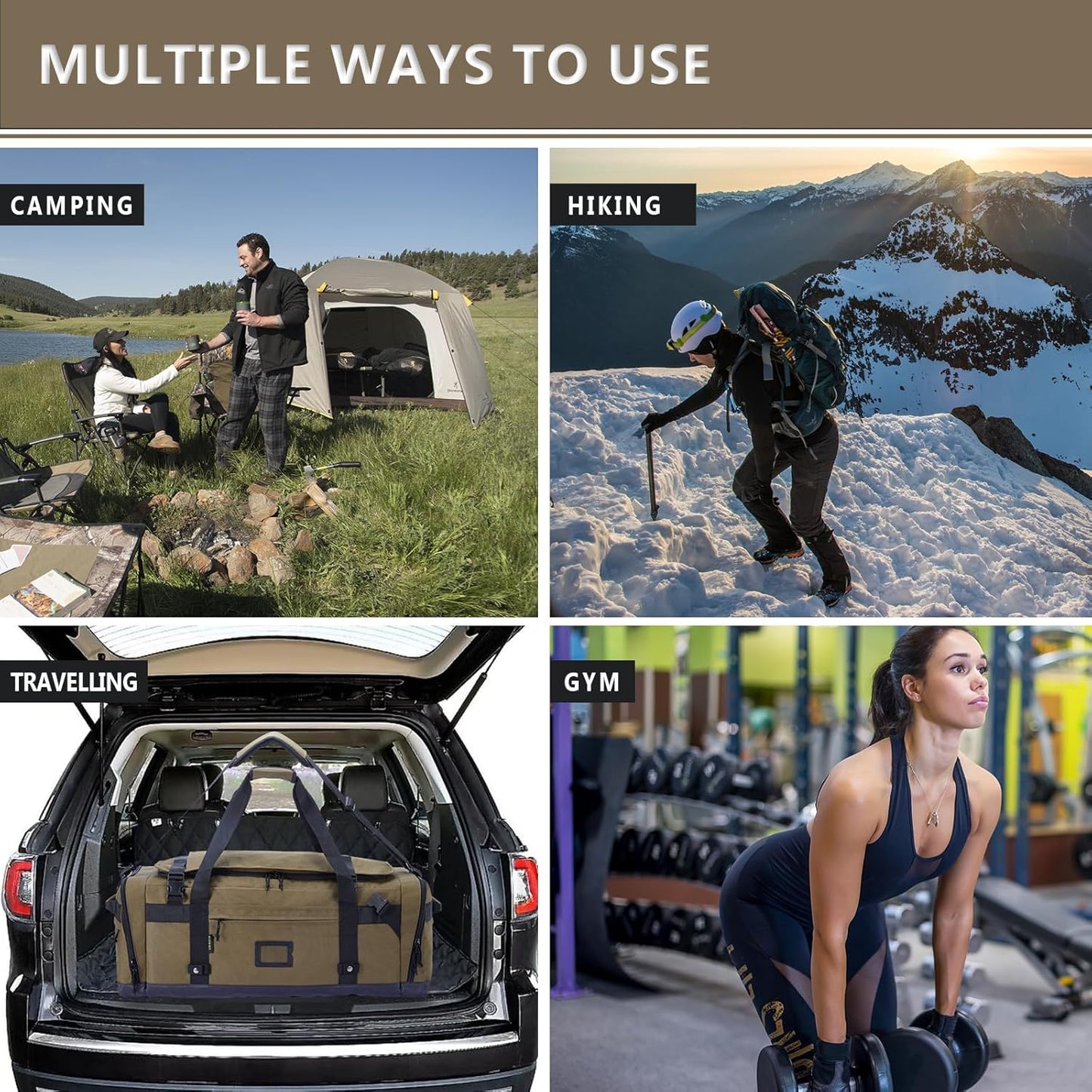 Large Duffle Bag for Travel - Men & Women, Foldable Gym Duffle Backpack, Heavy Duty Tactical Military Canvas Duffel Bags, Extra Big Carry On with Shoe Pockets, Waterproof (80L/103L)