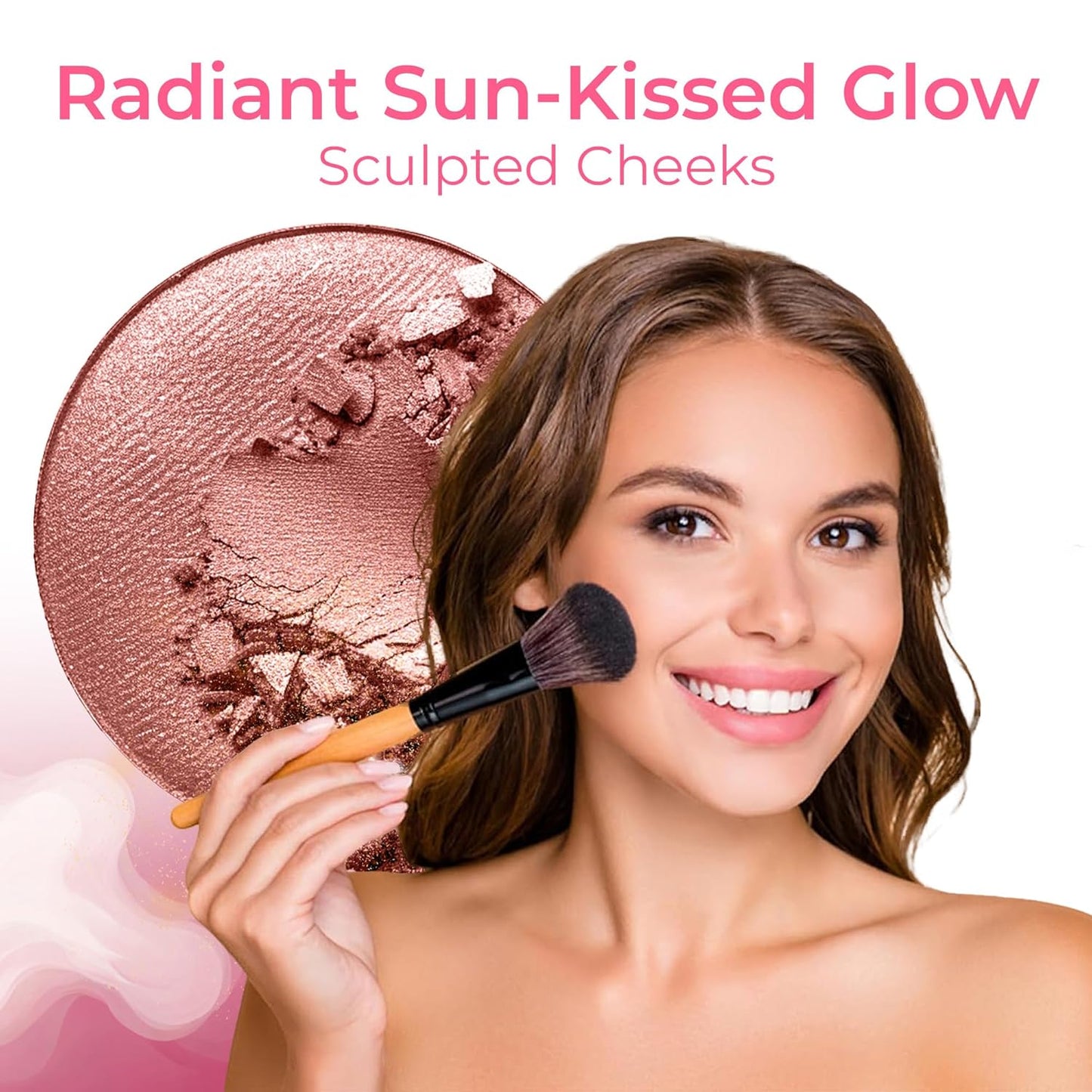 16pc Beginner Mineral Makeup STARTER KIT with 10 BRUSH SET (5gm) Sample Size Foundation, Primer, Blush, Bronzer, Setting Powder for Learning, Occasional Use,First Time Users, Travel Size Kit (Beige)