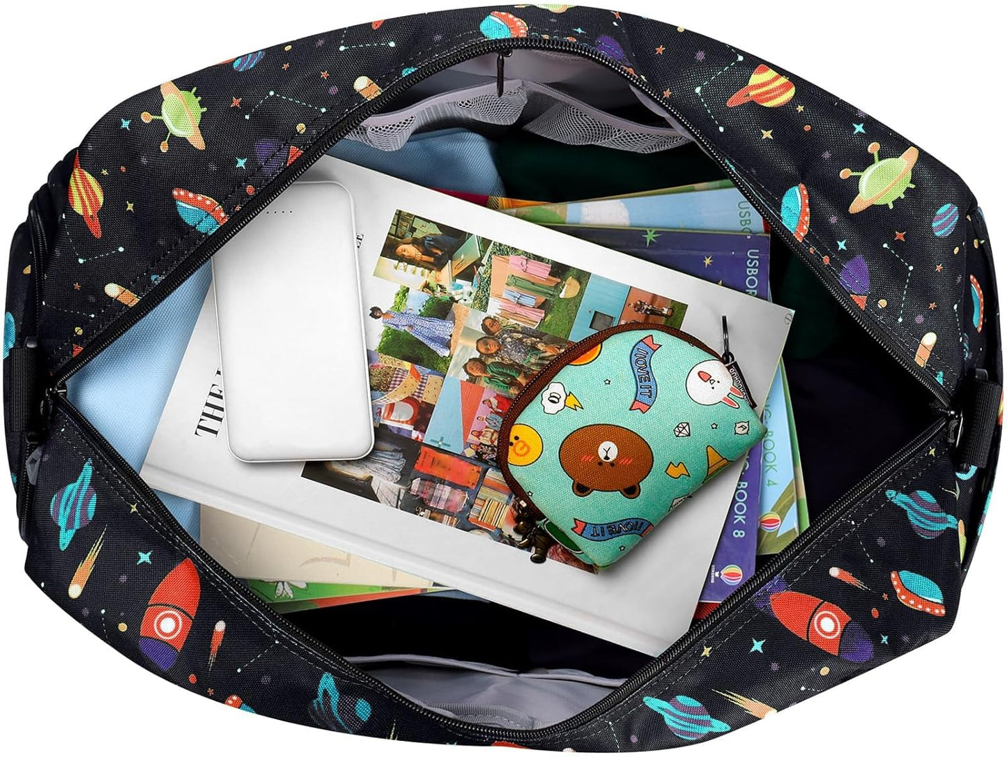 Choco Mocha Kids Duffle Bag - Boys Space Duffle Bag for Toddler Travel & Overnight - Black