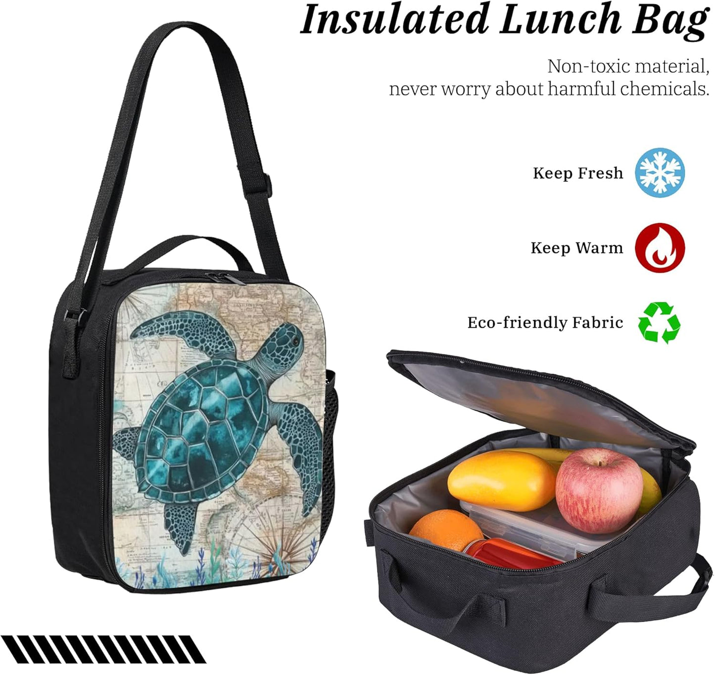 Sea Turtles Ocean Kid Backpack Set with Lunch Bag & Pencil Case Large Capacity School Bag 17 Inch Bookbag for Boy Girl