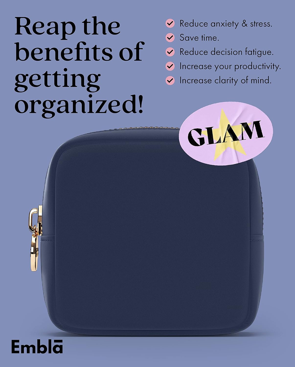 Embla Makeup Bag Travel Cosmetics Pouch and Toiletry Bag, Nylon Zipper Pouch Purse, Cute Make Up Organizer Storage Tote for Women Girls, Travel Skincare Case, Small Makeup Bags, Sapphire