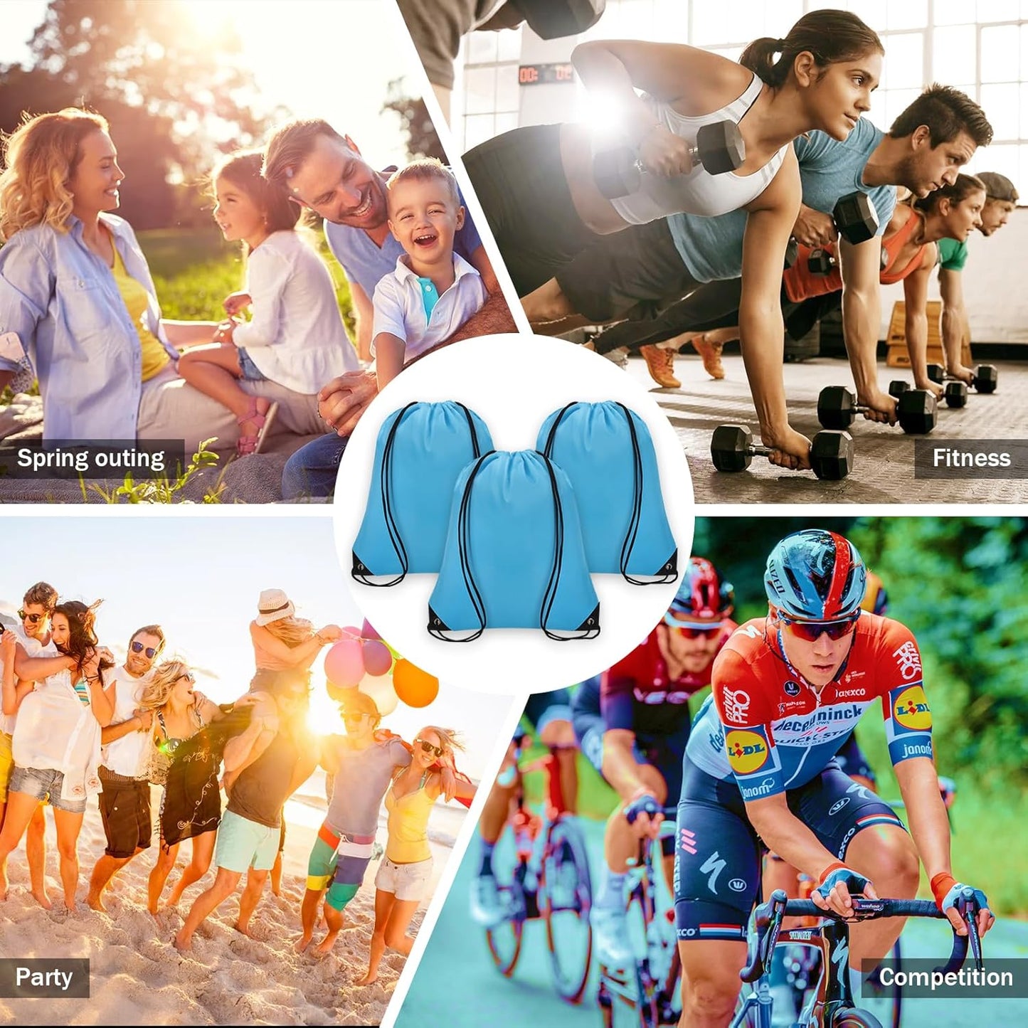 150Pcs Drawstring Backpack Bulk Cinch Sackpack Drawstring Bags Nylon for Gym Party Trip(Sky Blue)