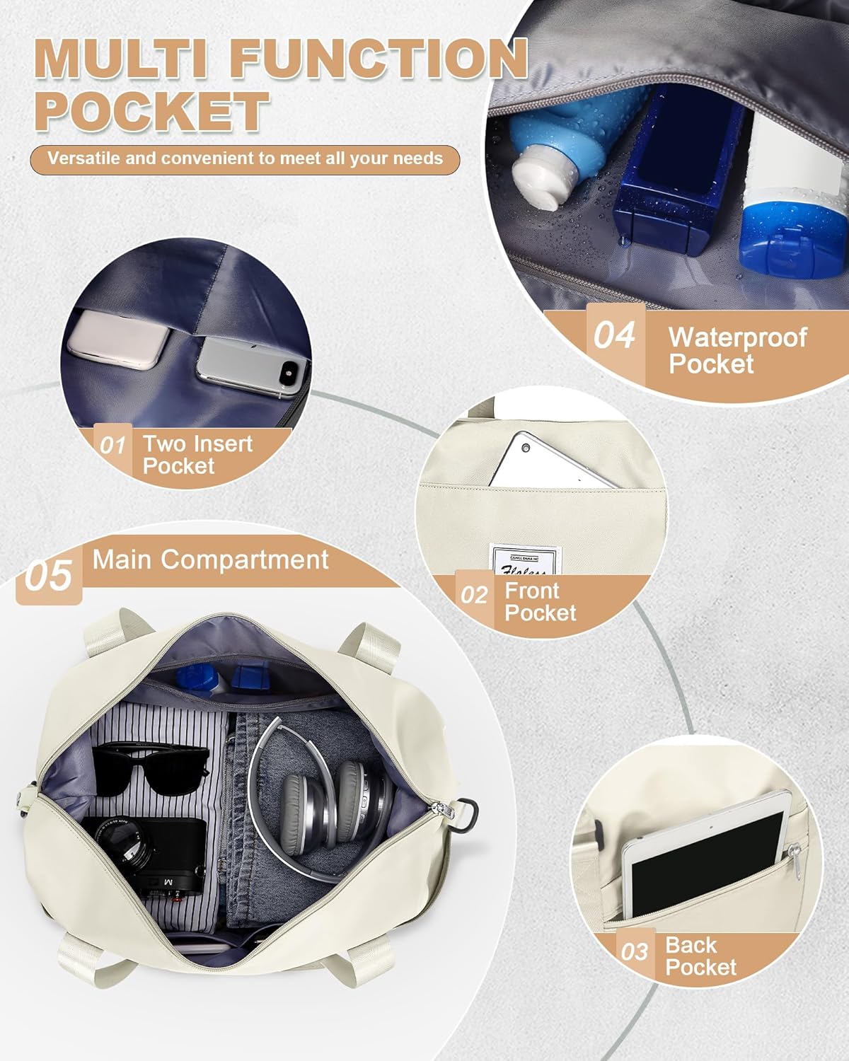 Travel Duffel Bag, Sports Tote Gym Bag, Shoulder Weekender Overnight Bag for Women