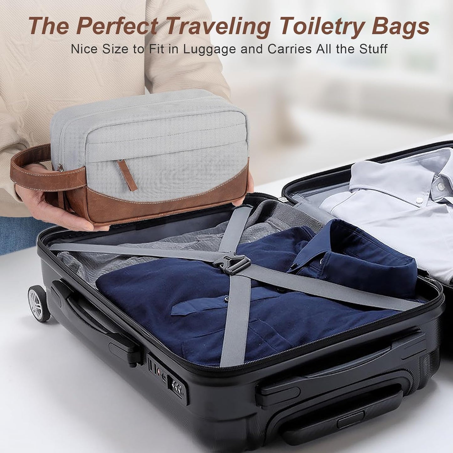 Travel Toiletry Bag for Men, Hanging Toiletry Organizer, Water Resistant Shaving Kit with Large Capacity for Travel Accessories (Grey, Medium)