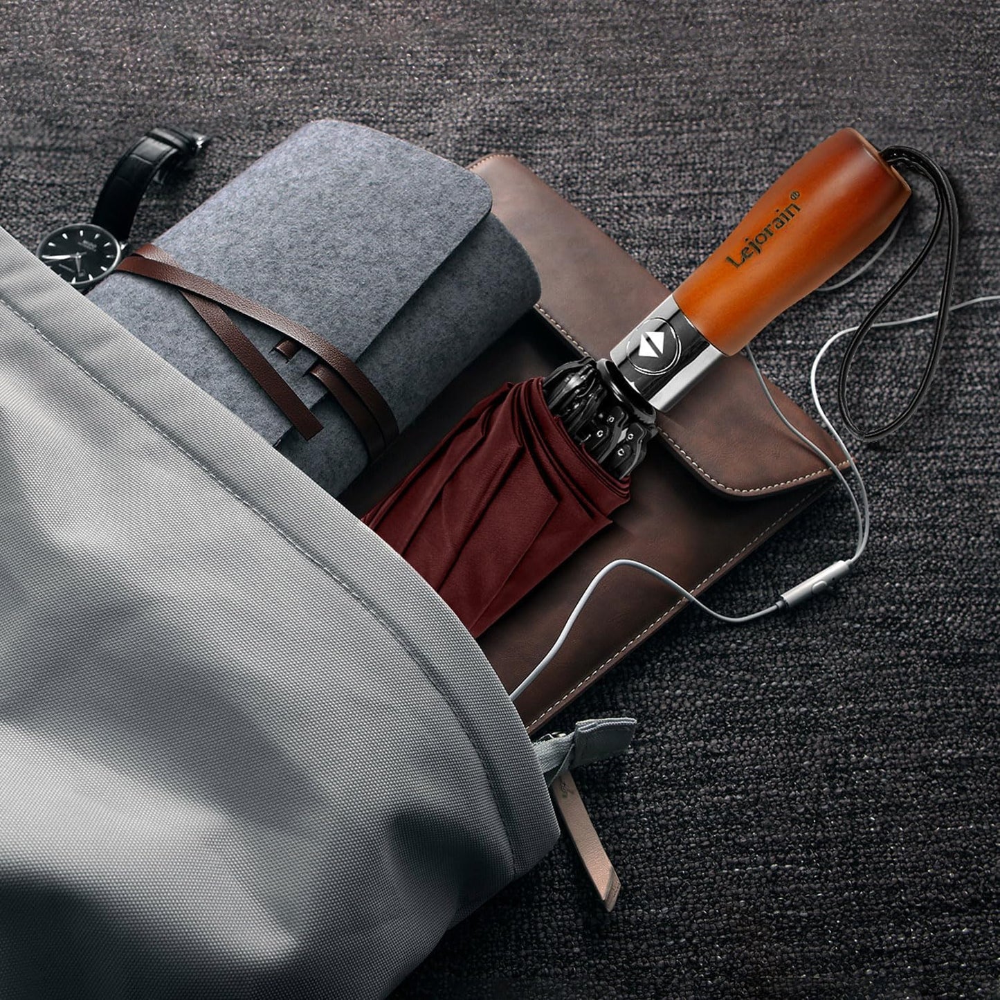 Lejorain Golf Large Inverted Umbrella - Black Big Windproof Heavy Duty Upside Down 46/50/54 Inch Compact Reverse Car Automatic Folding Reflective Umbrella