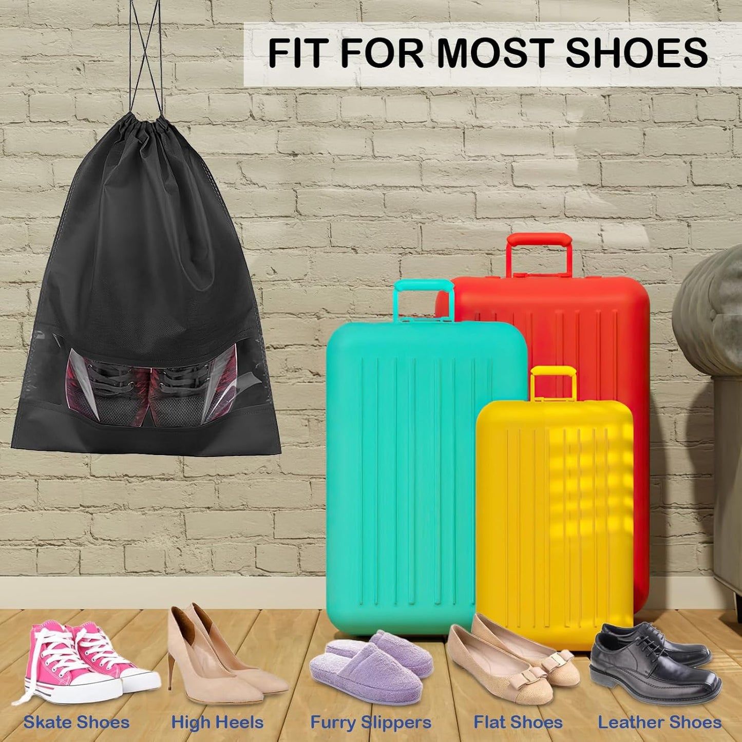 18 Pack Shoe Bags for Travel, Large Travel Shoe Bags for Packing with Clear Window, Dustproof Drawstring Travel Shoe Storage Bags Travel Essentials for Men & Women, Black