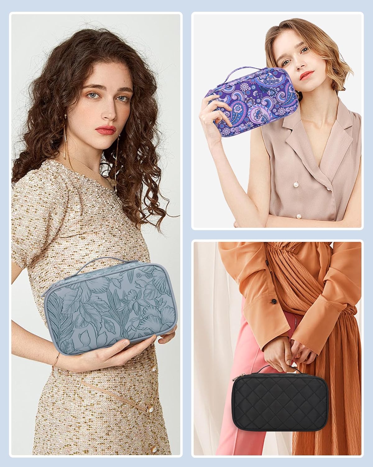 Relavel Cute Makeup Bag for Girls, Portable PU Leather Cosmetic Bag, Dual-layer Makeup Pouch with Brush Holder, Multi-Functional Preppy Toiletry Organizer for Travel, Daily Use - Flora Butterfly