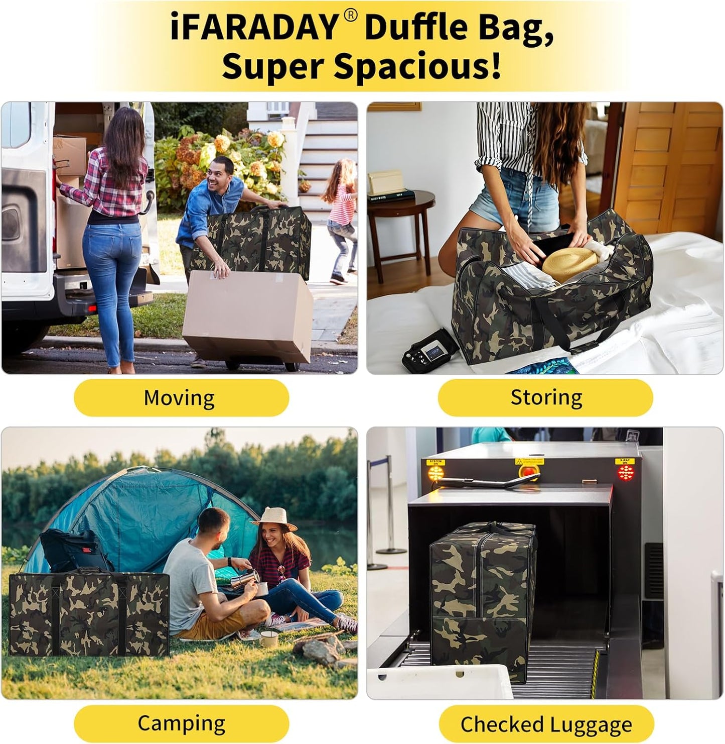 130L Extra Large Duffle Bag - 35 inch Heavy Duty & Water Resistant Duffel Bag Durable Luggage Storage Bag for Camping, Travel, Sports (Camo)
