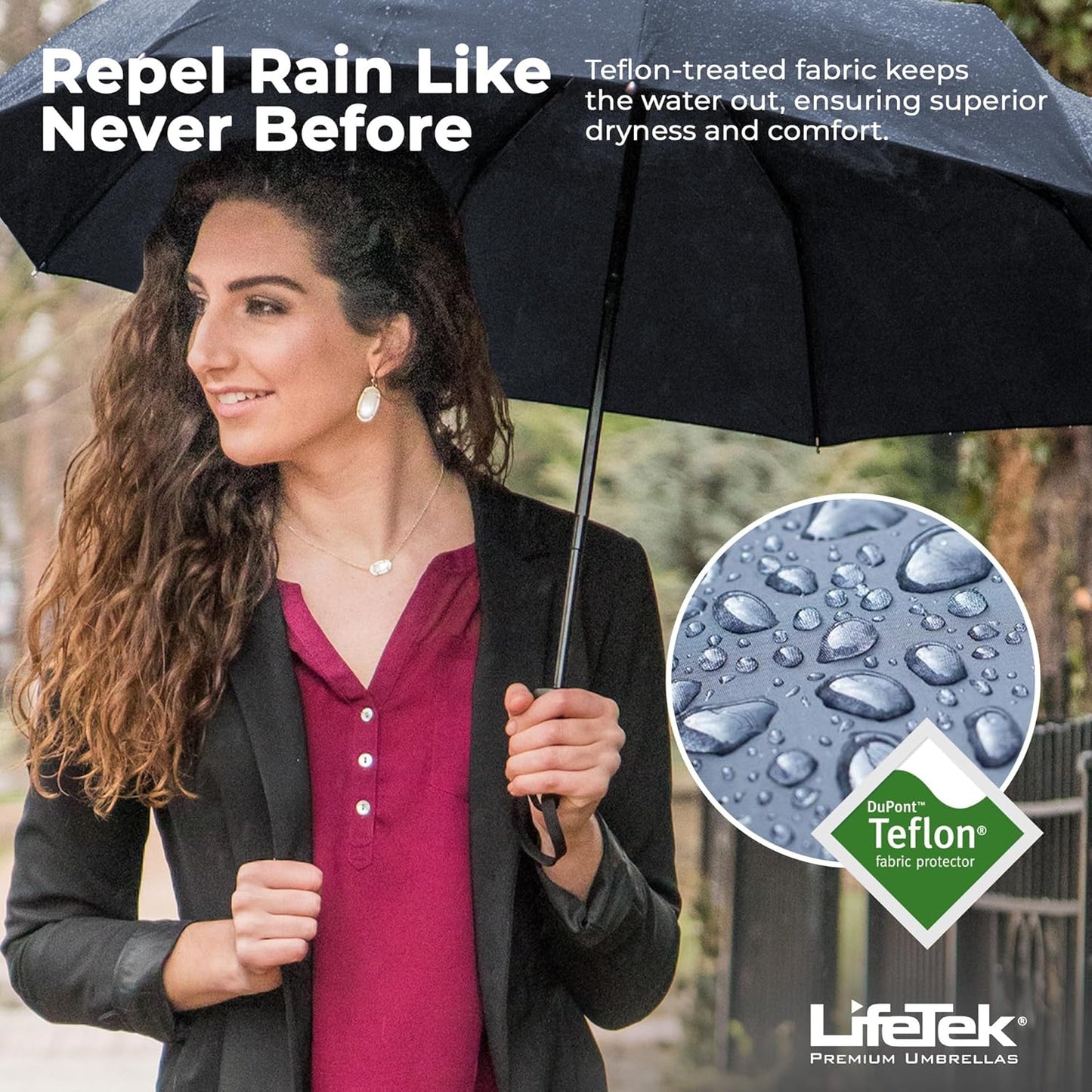 LifeTek Premium Travel Umbrella - Windproof & Compact for Men & Women, Automatic Open Close, Fits in Purse Laptop Bag or Backpack, Strong Frame for Heavy Rain & Sun UV Protection