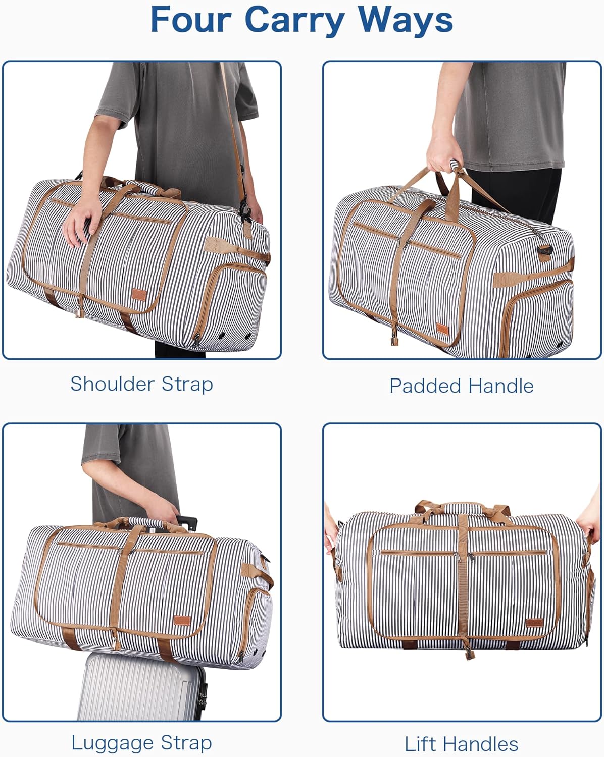 100L Travel Duffle Bag for Men, Urtala 32” Large Duffle Bag for Traveling with Shoe Compartment, Foldable Travel Duffel Bag Weekender Bag Gym Bag for Men Women Water & Tear Resistant (Stripe, 100L)