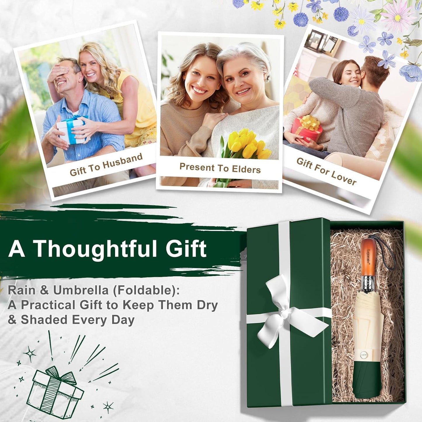 Lejorain Compact Golf Umbrella Large - 54inch Travel Big Portable Automatic Folding Umbrella Windproof for Men Heavy Duty 210T Dupont Teflon Coated Umbrella for Rain