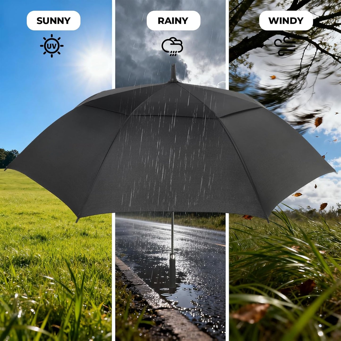 Automatic Open Golf Umbrella, 54/62/68/72 inch Extra Large Oversize Double Canopy Vented Stick Umbrellas, Windproof Waterproof Umbrella for Men And Women