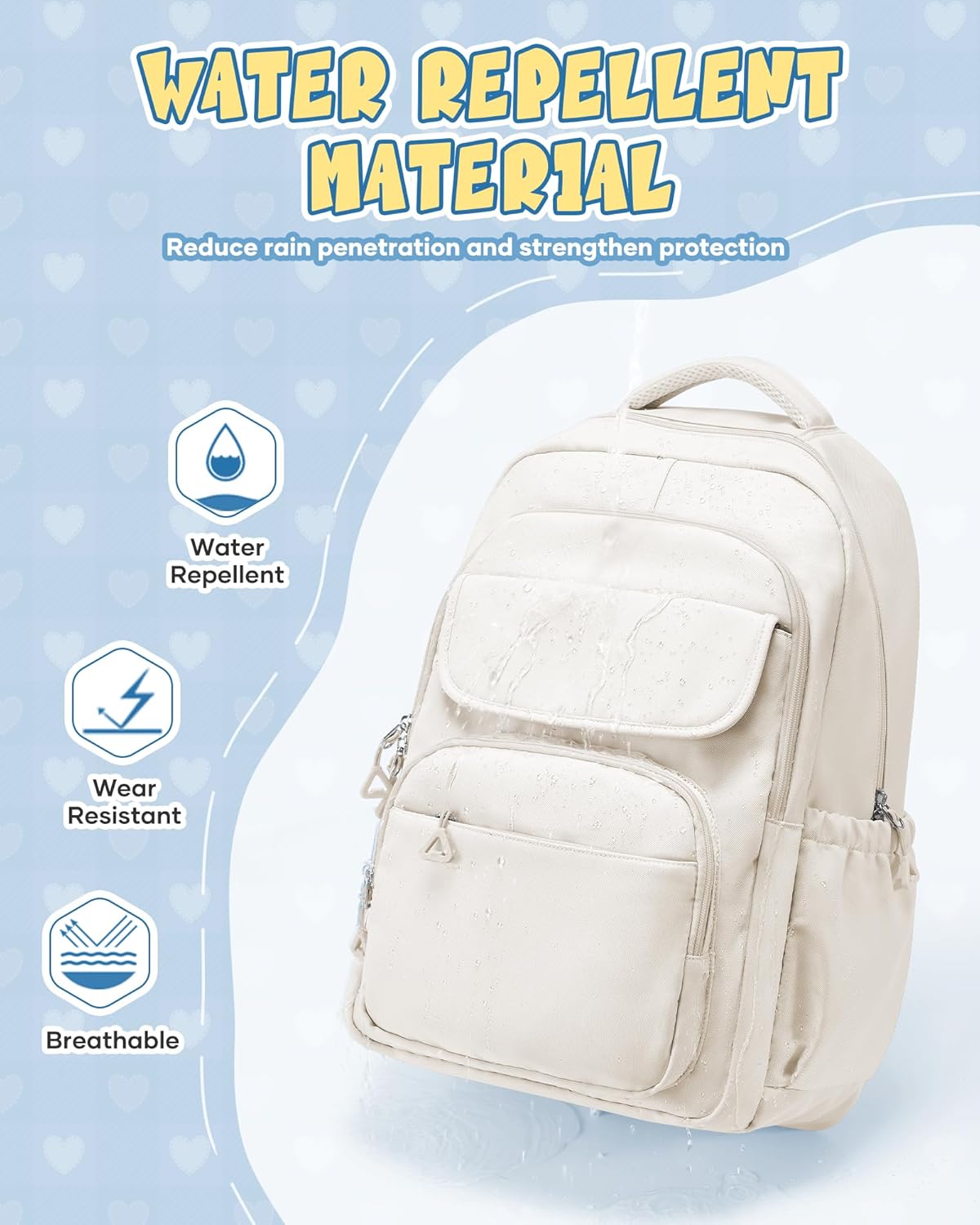 School Backpack for Women Men Cute Backpack for College Students Lightweight High School bag for Teens Girls Boys Waterproof Casual Daypacks Bookbag(Beige)