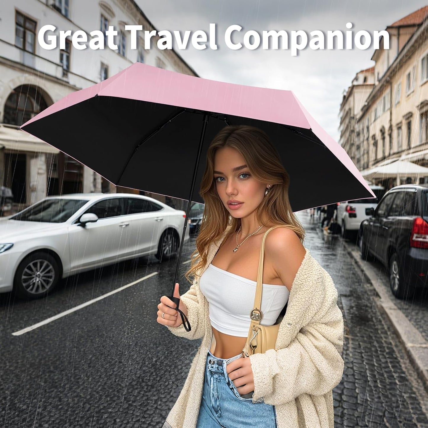 Yoobure Small Mini Umbrella with Case Light Compact Design Perfect for Travel Lightweight Portable Parasol Outdoor Sun&Rain Umbrellas