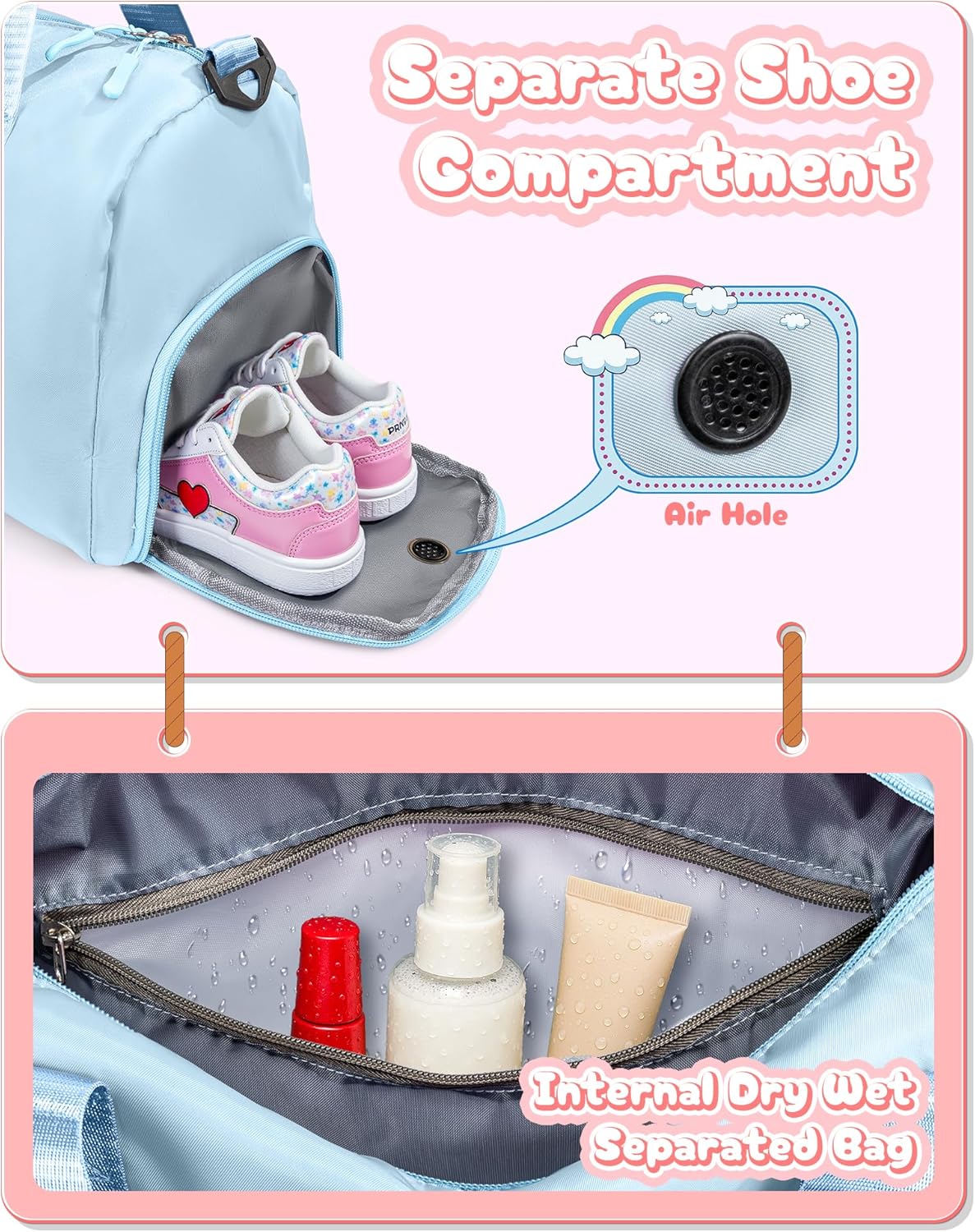 Dance Gifts Granddaughter-Girl Gym Bag with Shoe Compartment, Kid Personalized Dance Bags, Initial Travel Tote with Makeup Pouch, Niece Girls Birthday Gift (Letter L)