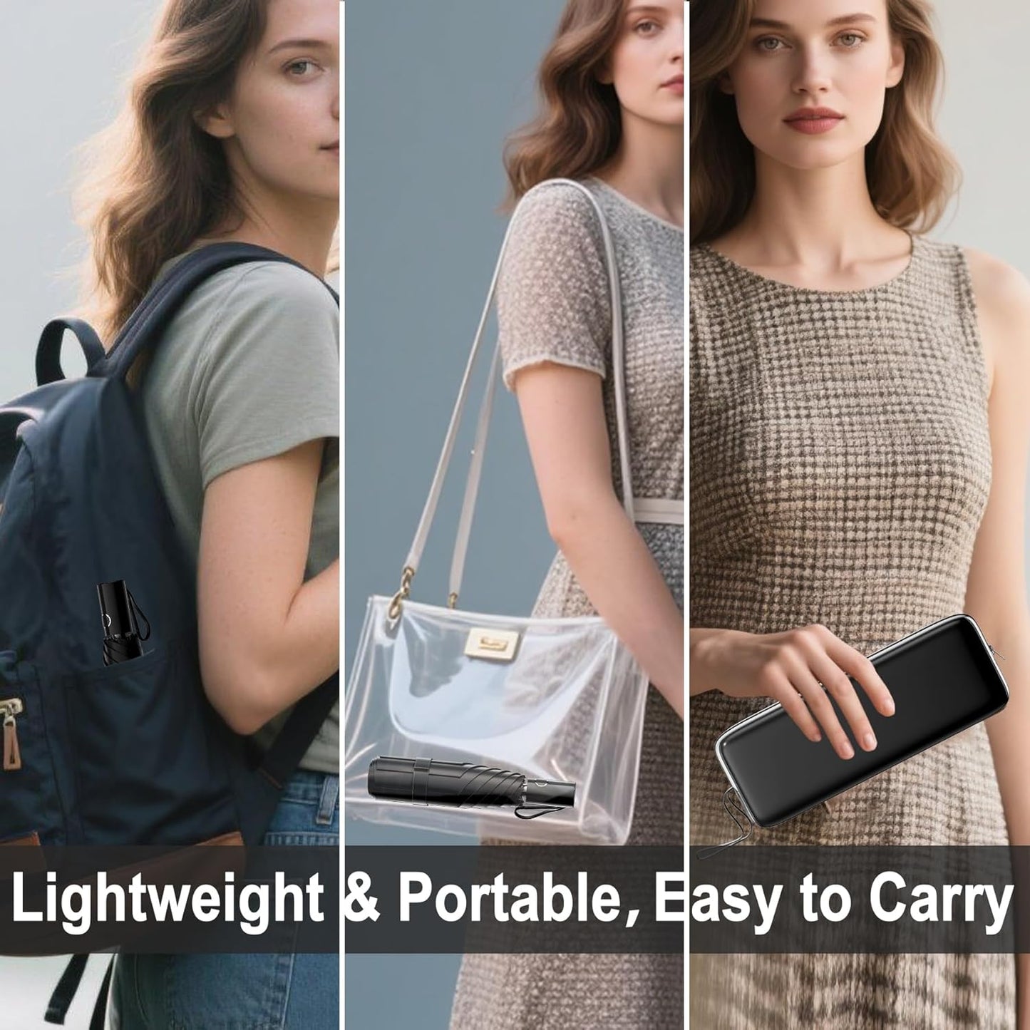 Automatic Mini Travel Windproof Folding Umbrella - UV Protection, Instant Open/Close for Rain/Sun, Small Compact Lightweight Design Fits in Tote Bag/Travel Case/Backpack for Commute, Women & Men